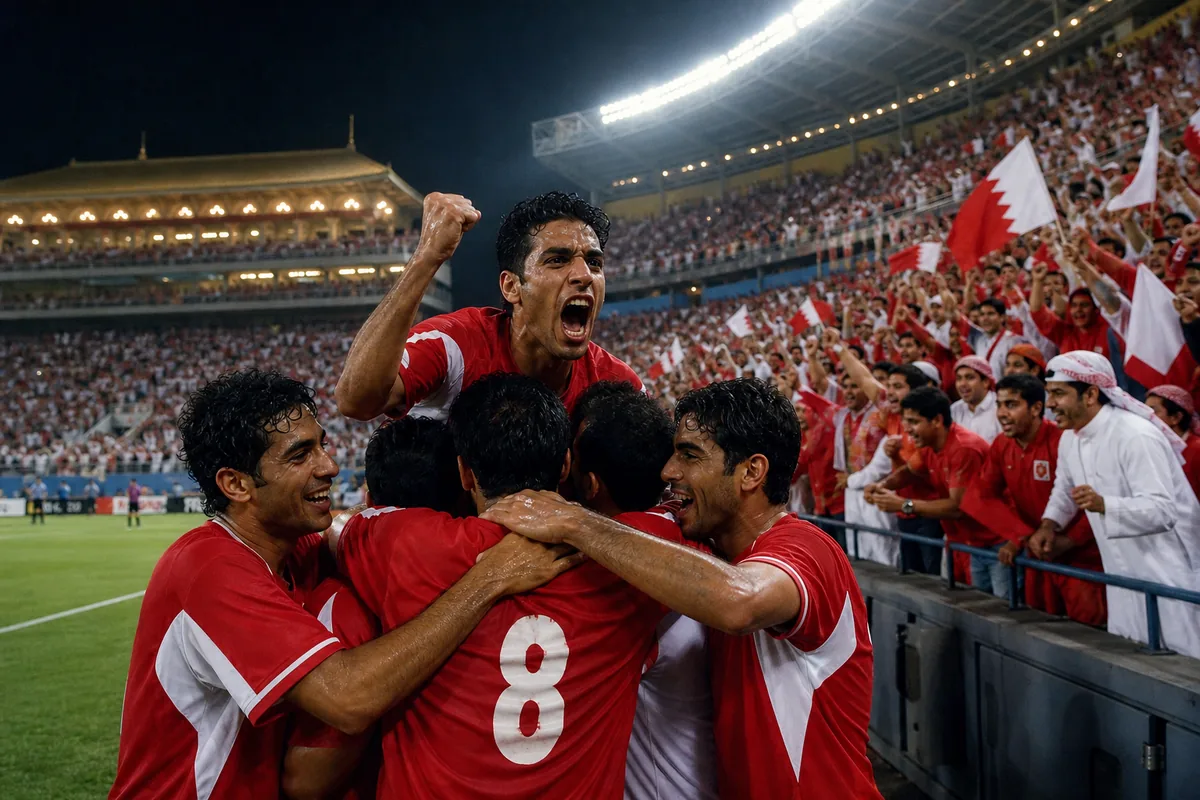 Fictional Bahrain players celebrating their dramatic 2004 Asian Cup semifinal run