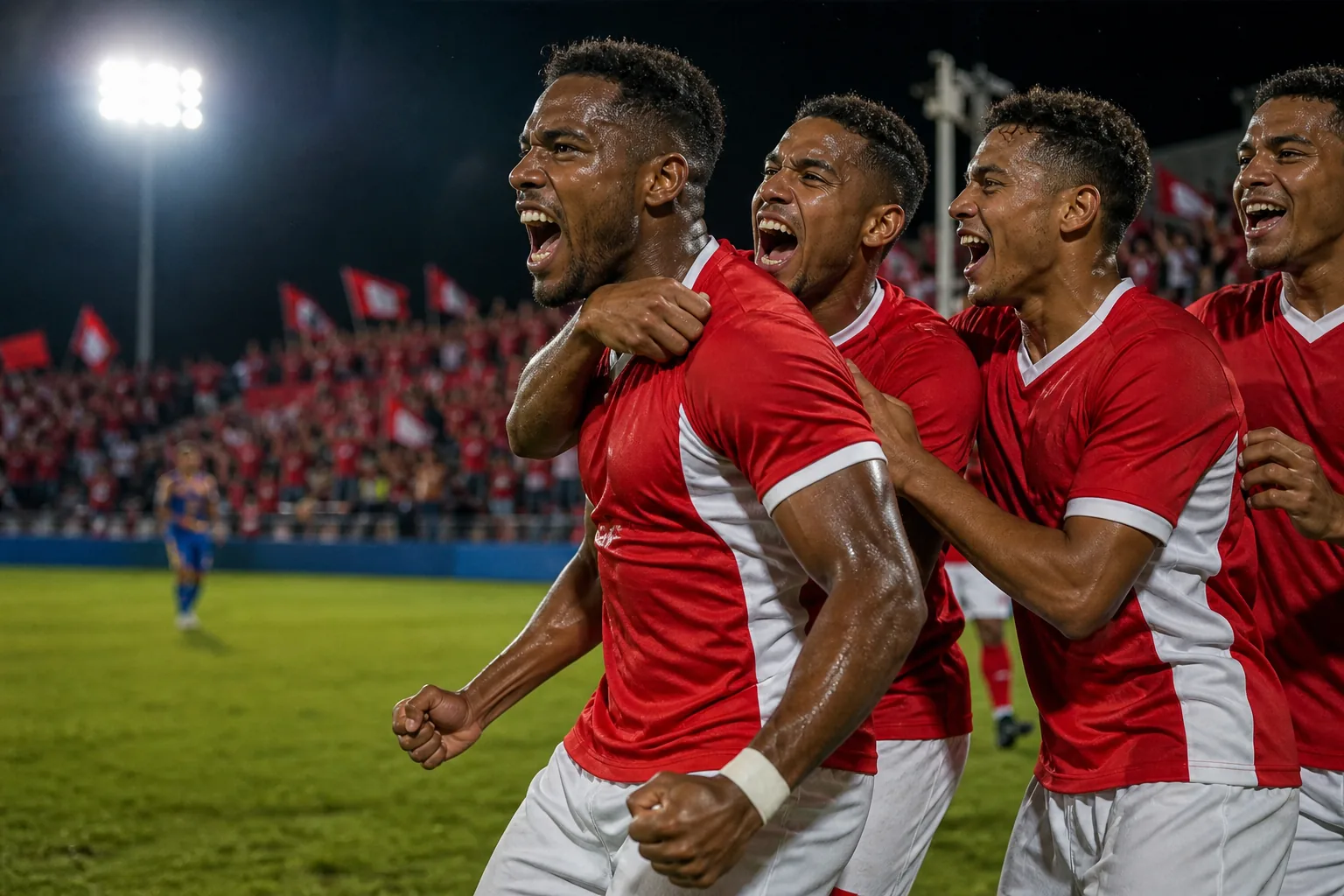 Bermuda players walking onto a packed stadium pitch for their historic Gold Cup debut