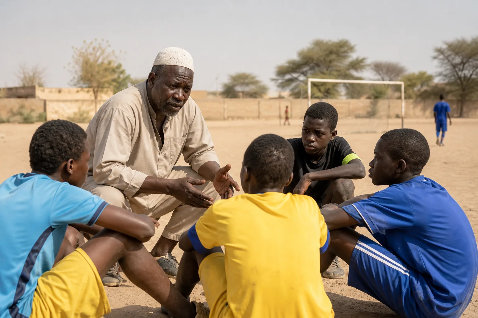 Chad players competing in an intense African qualifying match under stadium lights