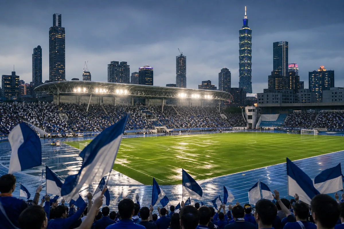 A Taipei Municipal Stadium-inspired football ground prepared for an AFC qualifying match in the city