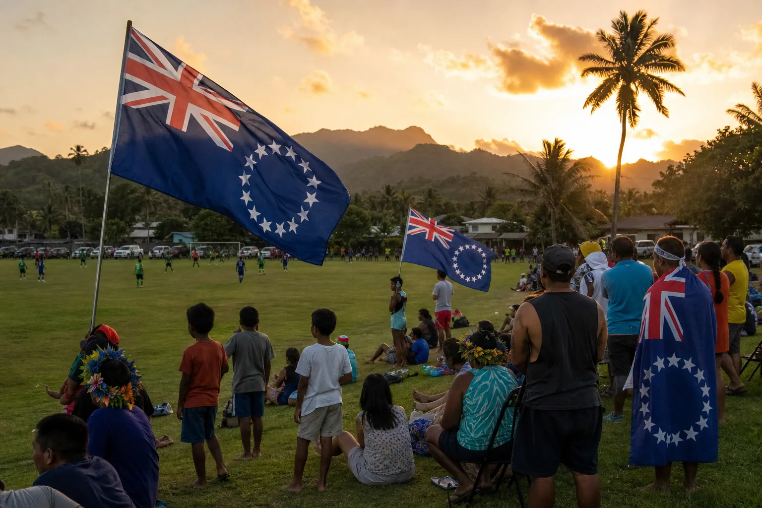 Cook Islands football supporters and community players gathered around a local match on Rarotonga