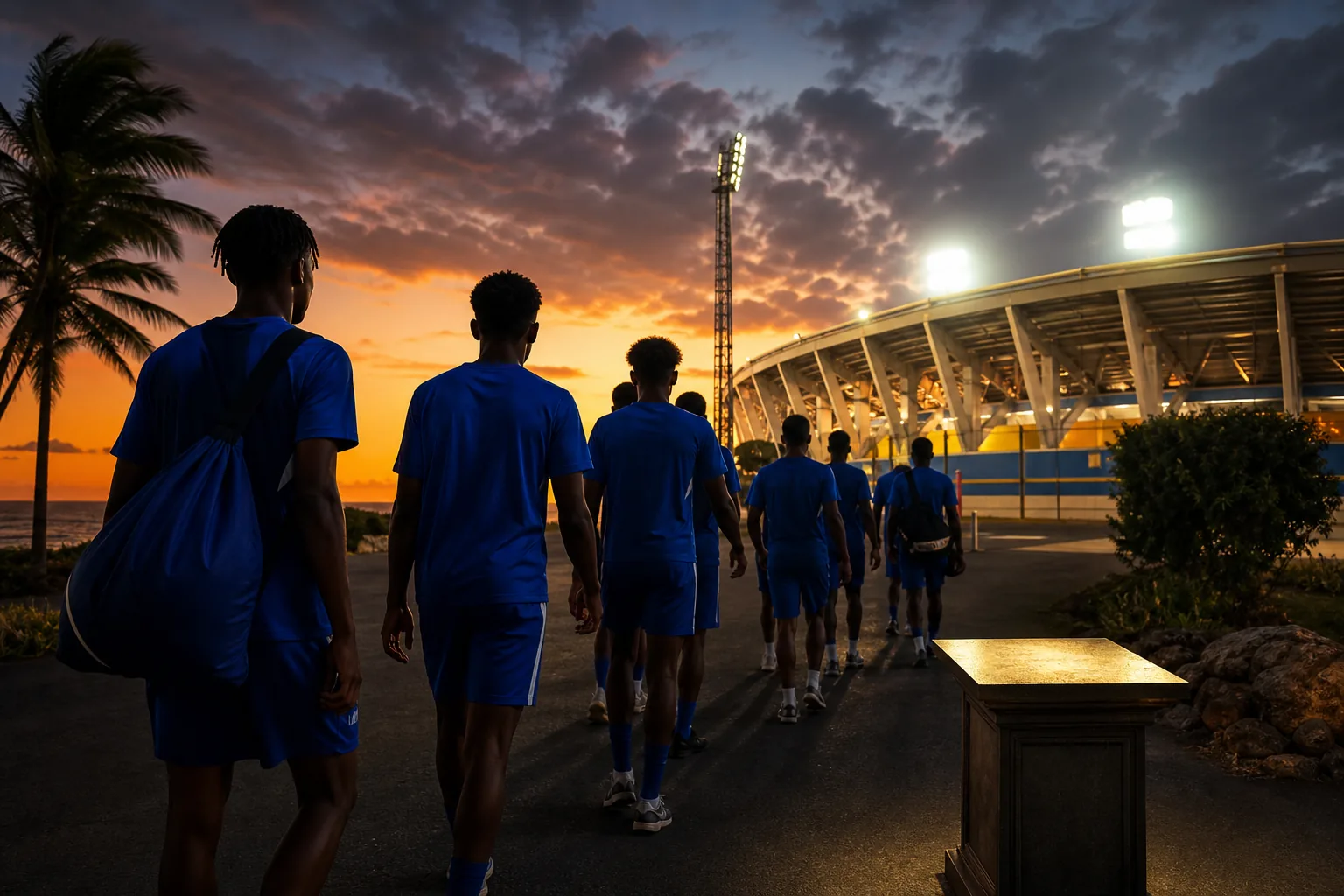 Curaçao players competing in an intense Gold Cup match against a strong CONCACAF opponent