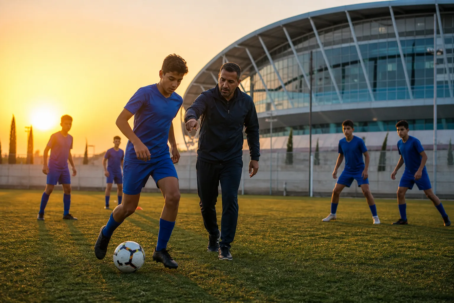 Cyprus national team competing in a tense UEFA qualifying match under stadium lights