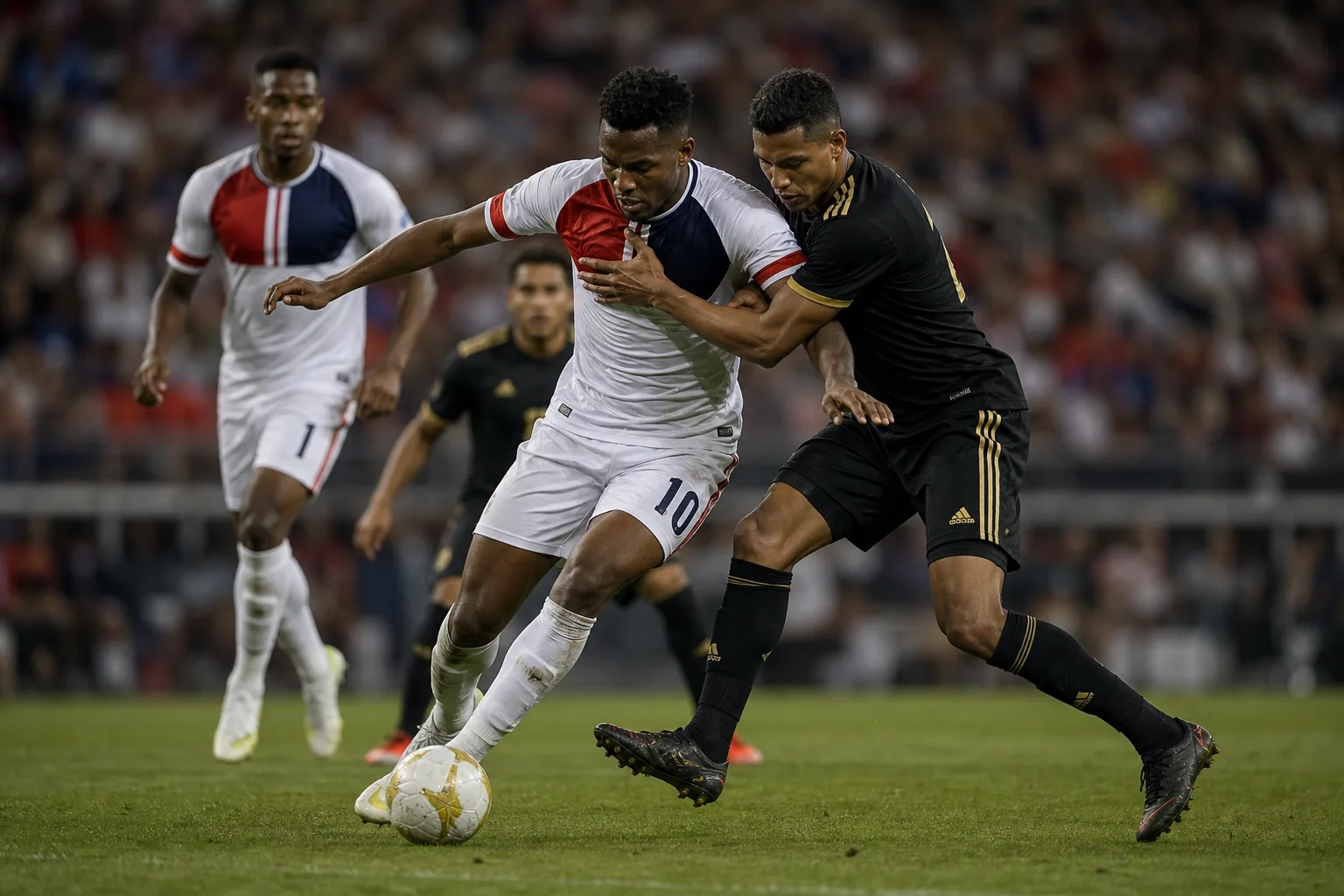 Dominican Republic players competing in their historic Gold Cup debut under stadium lights
