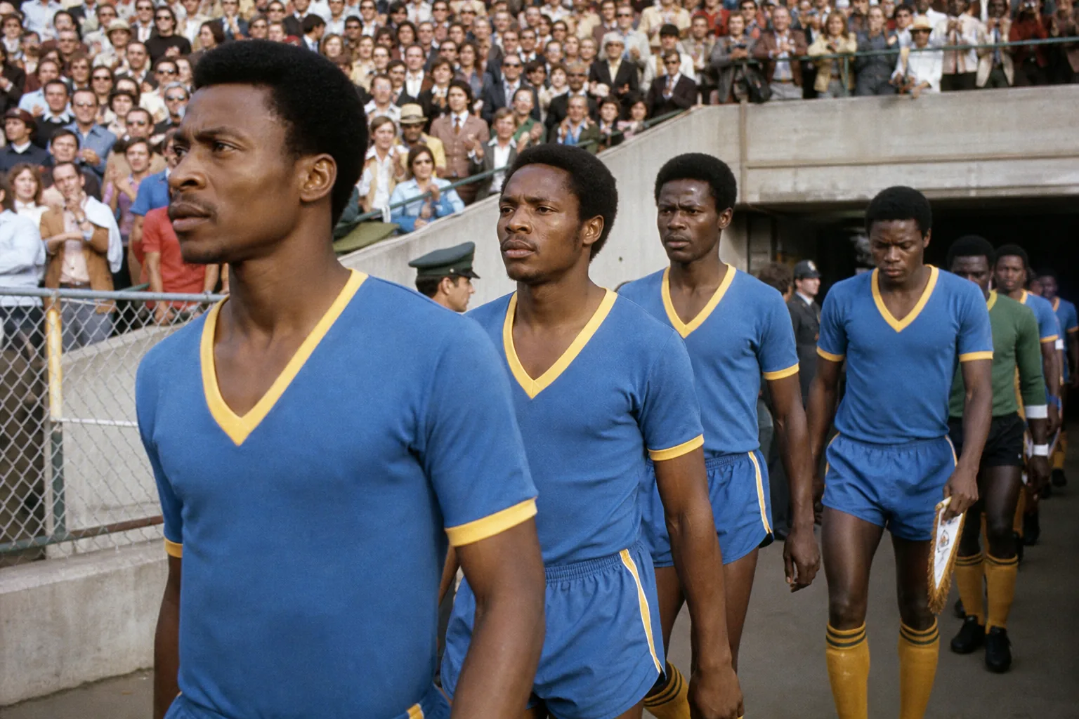 DR Congo players celebrating the 1974 AFCON title after a replayed final