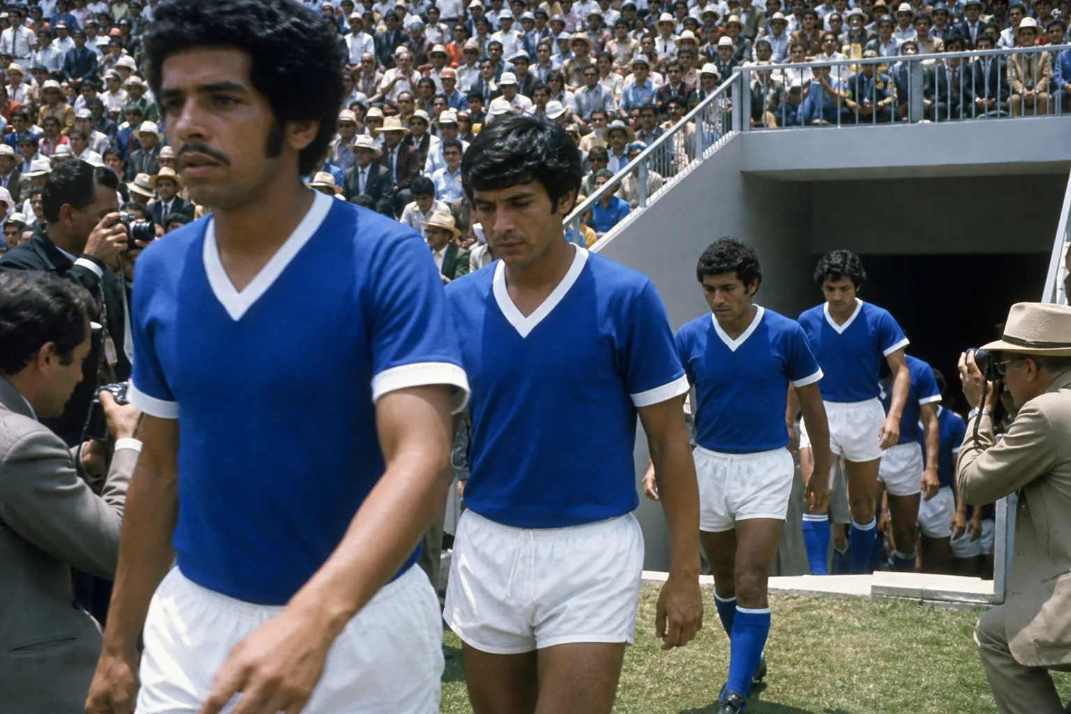 El Salvador footballers celebrating the 1963 CONCACAF Championship on home soil