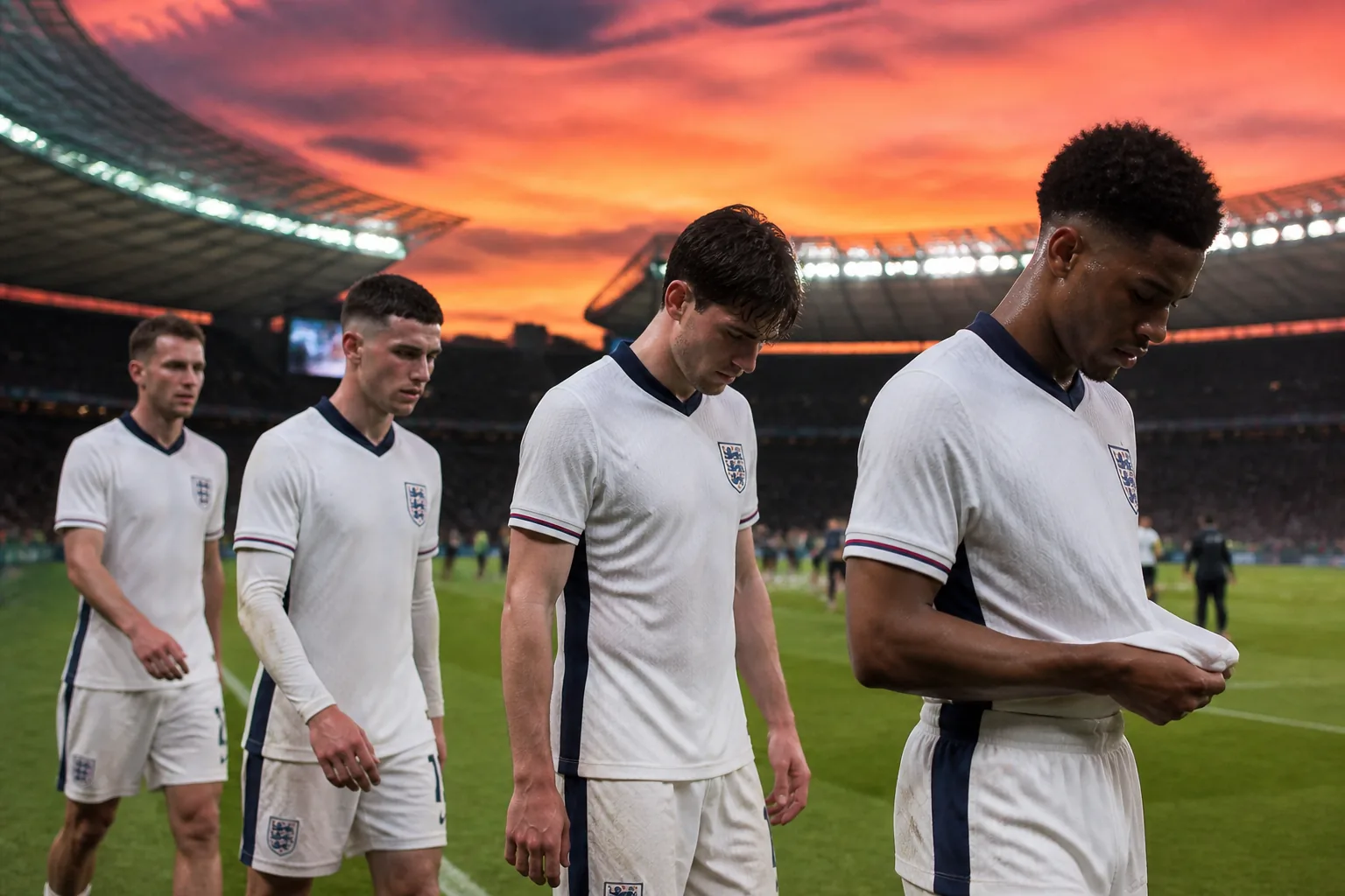 England players walking away from a tense European Championship final in Berlin after a narrow defeat