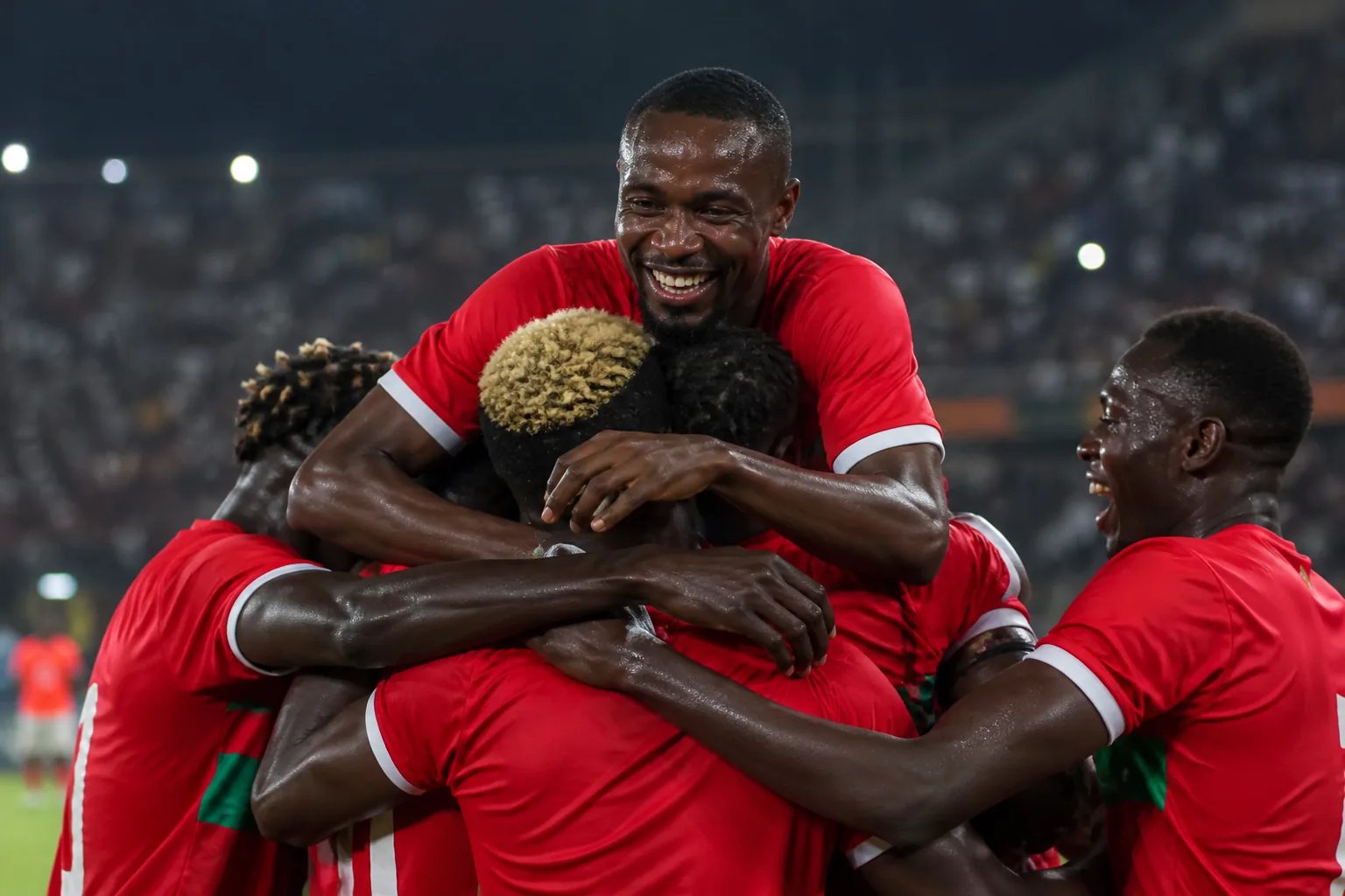 Gambia players entering their first Africa Cup of Nations match before passionate supporters