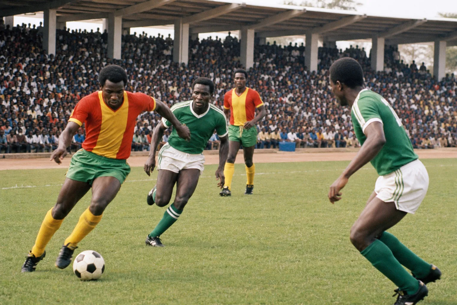 Guinea Syli National preparing together in red-yellow-green kits before a major African match