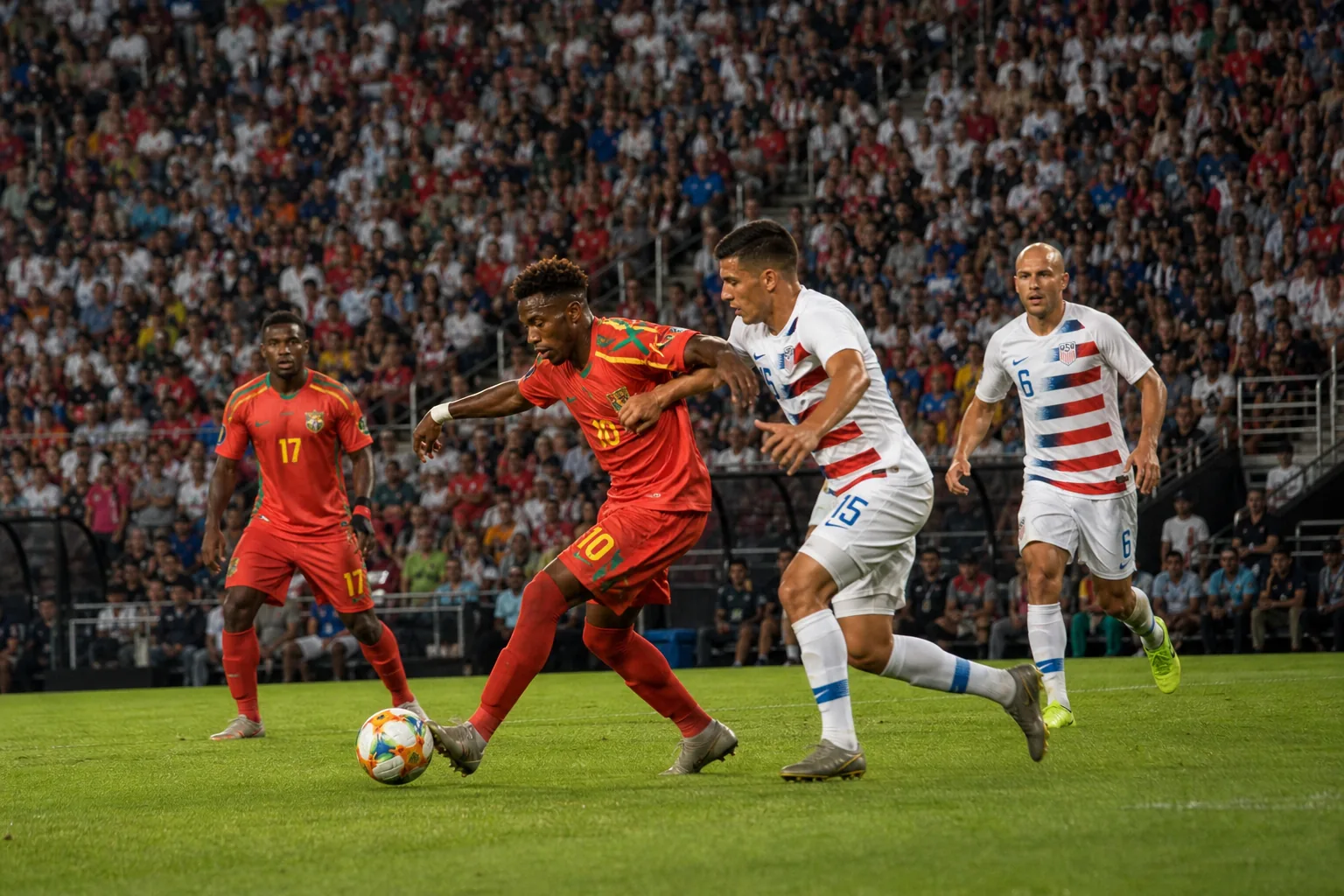 Guyana Golden Jaguars making their historic 2019 CONCACAF Gold Cup debut in a packed stadium