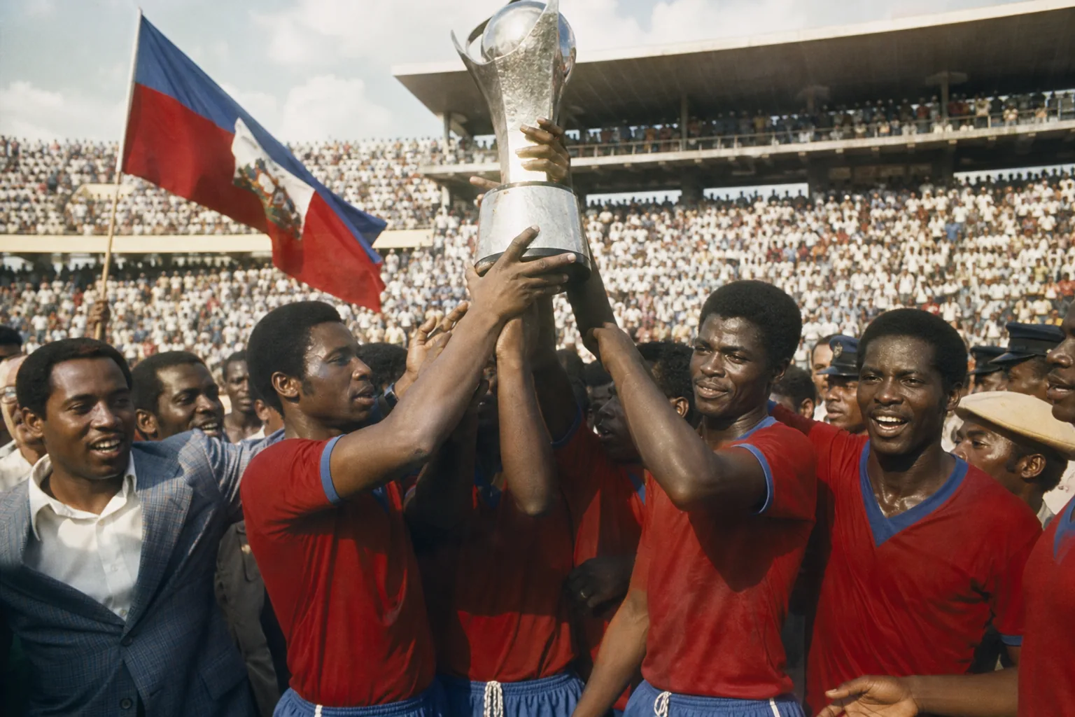 Haiti celebrating the 1973 CONCACAF Championship at home before passionate Port-au-Prince supporters