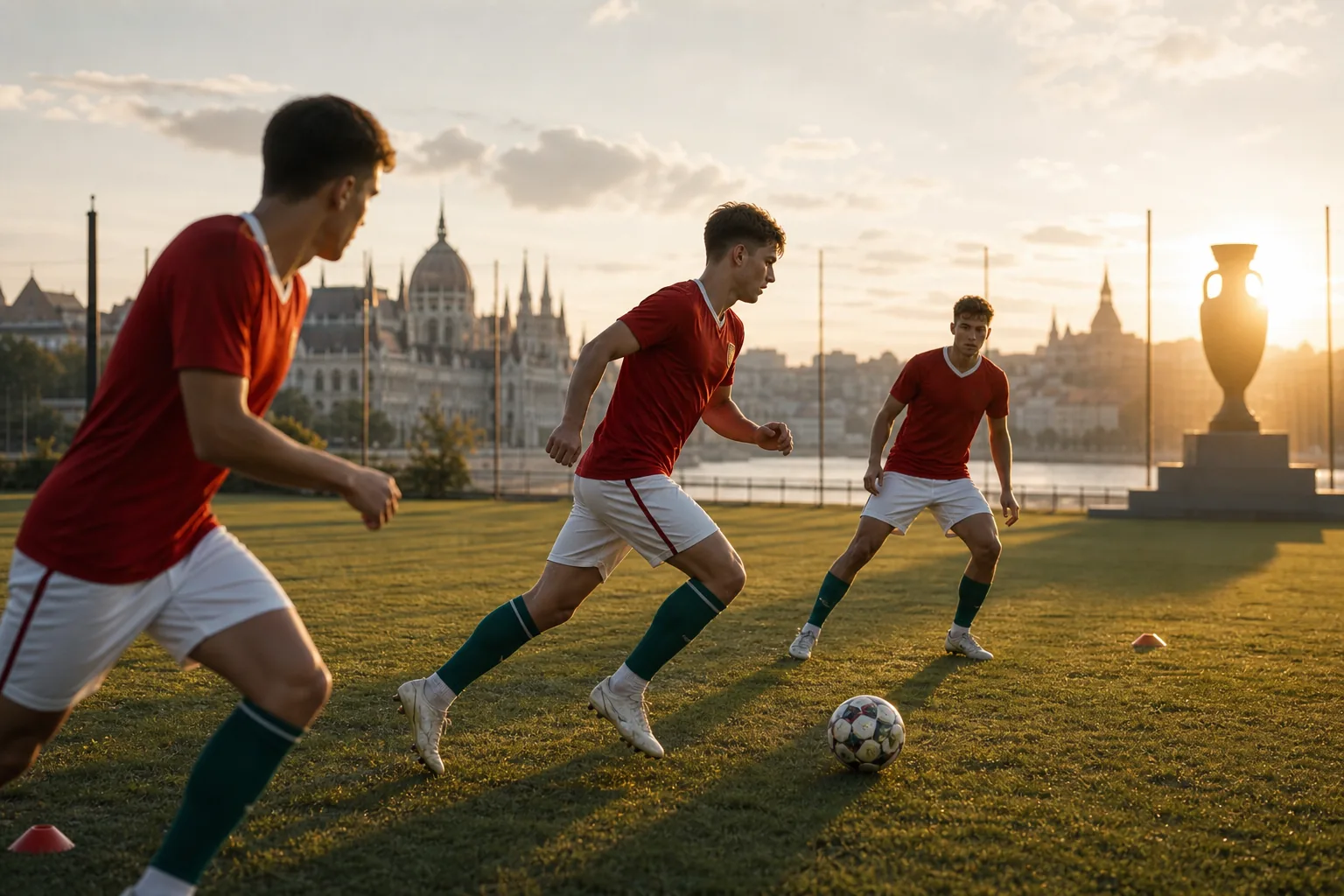 Fictional young Hungarian footballers training toward a revival of the national team