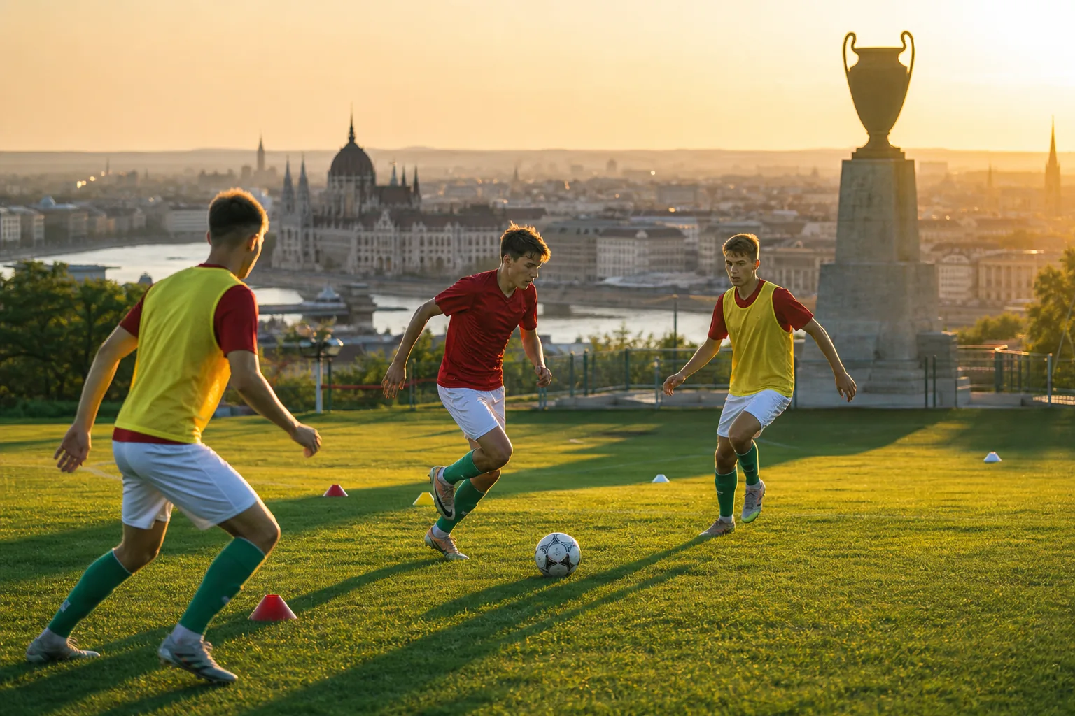 A fictional Hungarian left-footed star preparing a decisive shot in the Golden Team era