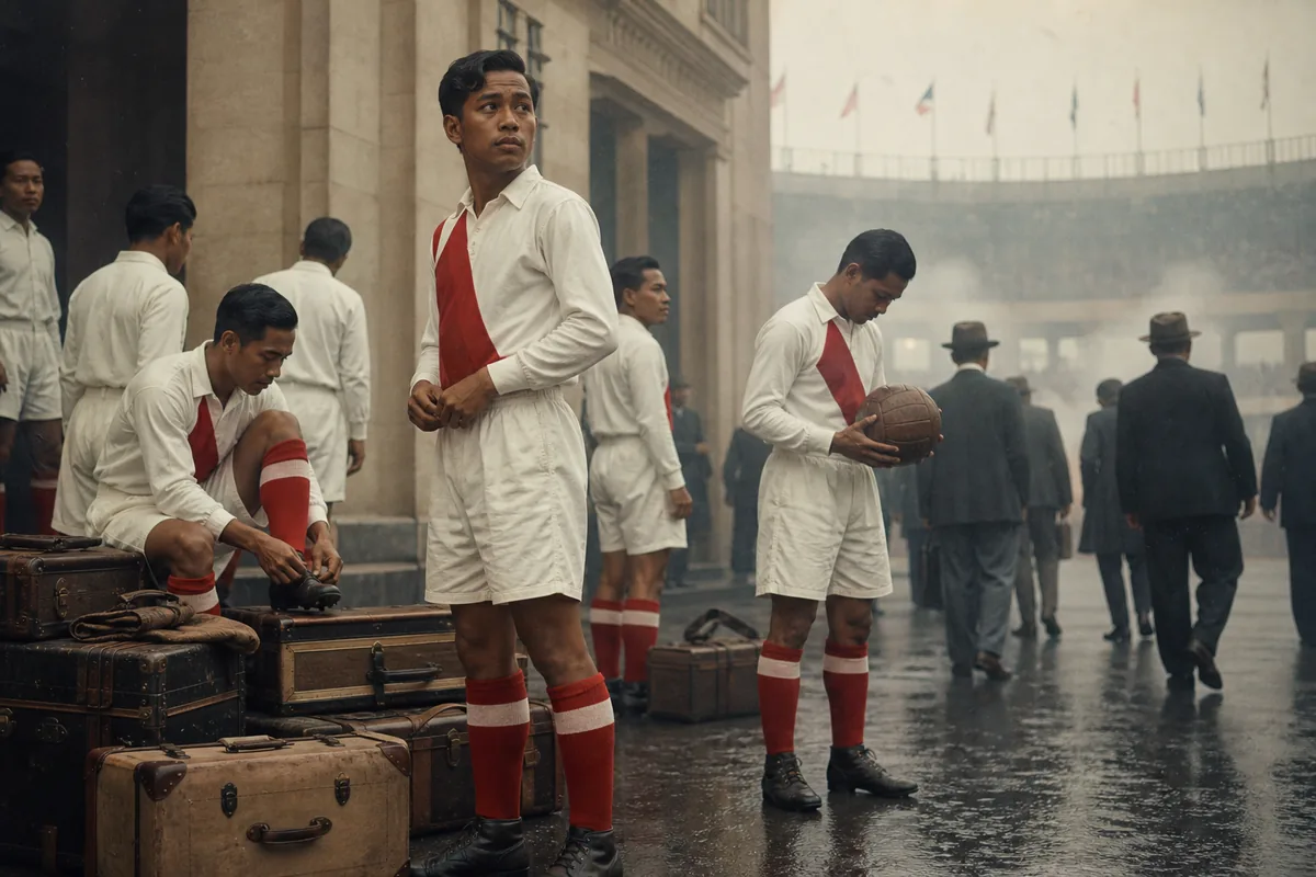 Fictional Dutch East Indies football players preparing for their pioneering 1938 World Cup match in France