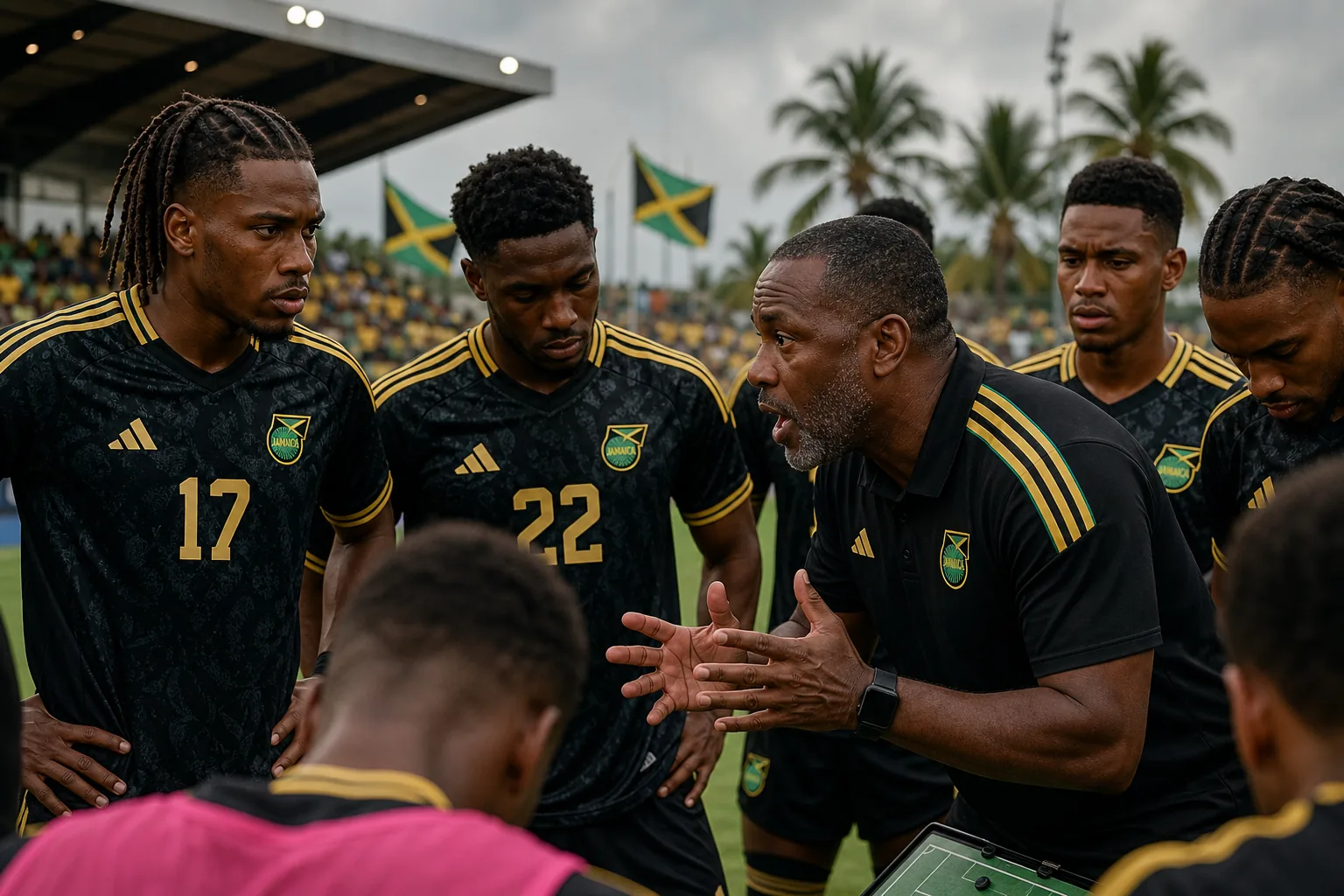 Jamaica competing in a dramatic CONCACAF Gold Cup final under stadium lights