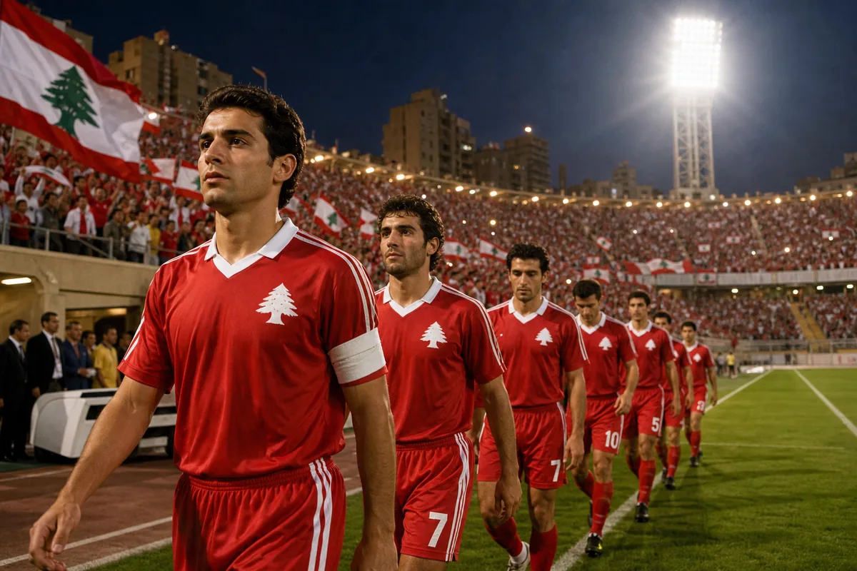 Fictional Lebanon players preparing to host an Asian Cup match in 2000 before a passionate home crowd