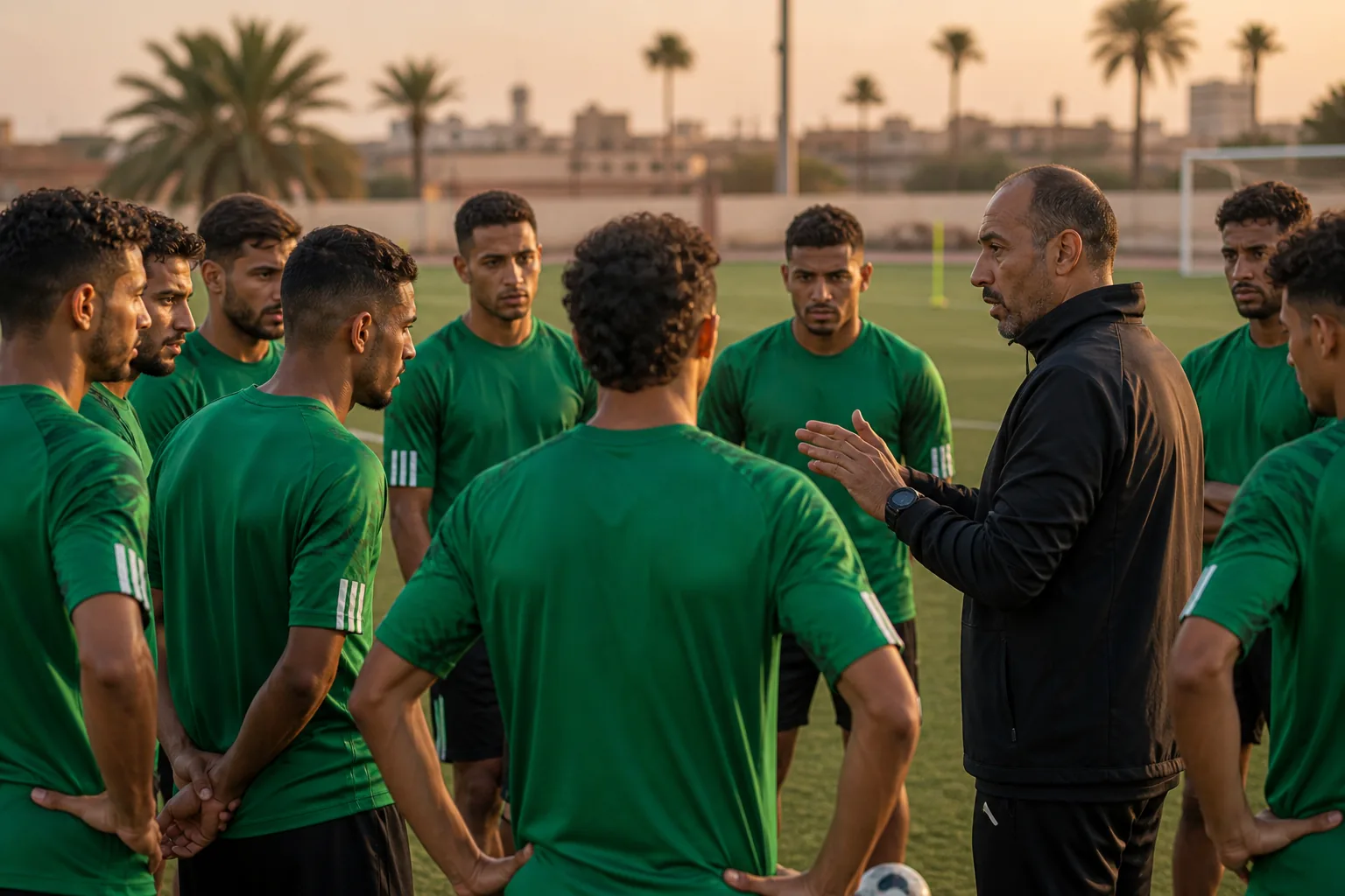 Libya competing in a tense continental qualification match against a strong African opponent