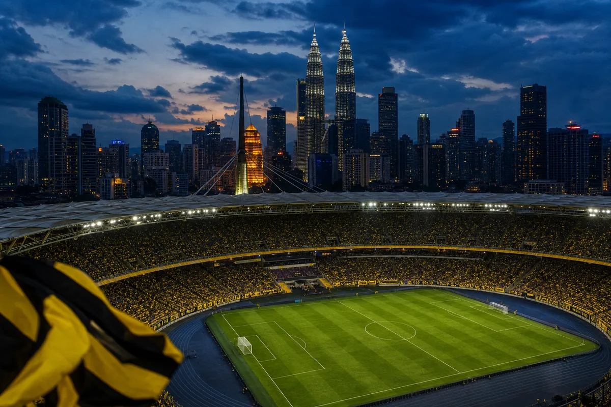 A Bukit Jalil National Stadium-inspired football ground prepared for an AFC match in Kuala Lumpur