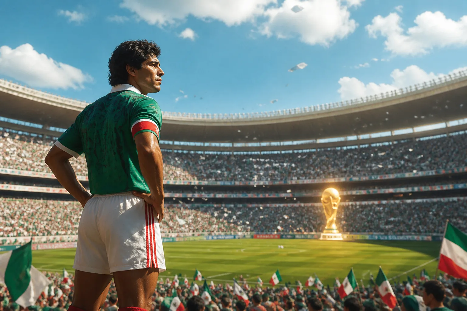 A fictional Mexican captain in the Azteca atmosphere during Mexico's 1986 World Cup quarter-final era