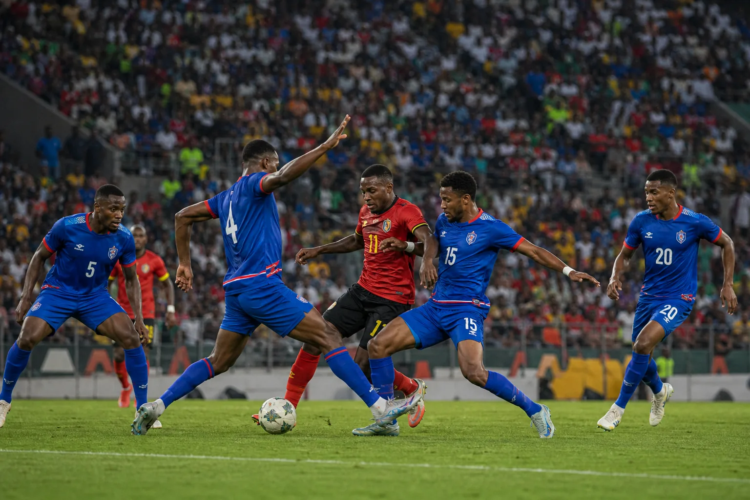 Namibia competing in an intense COSAFA regional match against a southern African rival