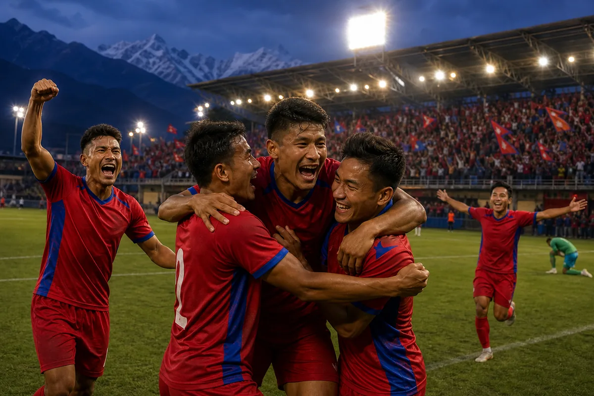 Fictional Nepal players celebrating their run to the 2021 SAFF Championship final