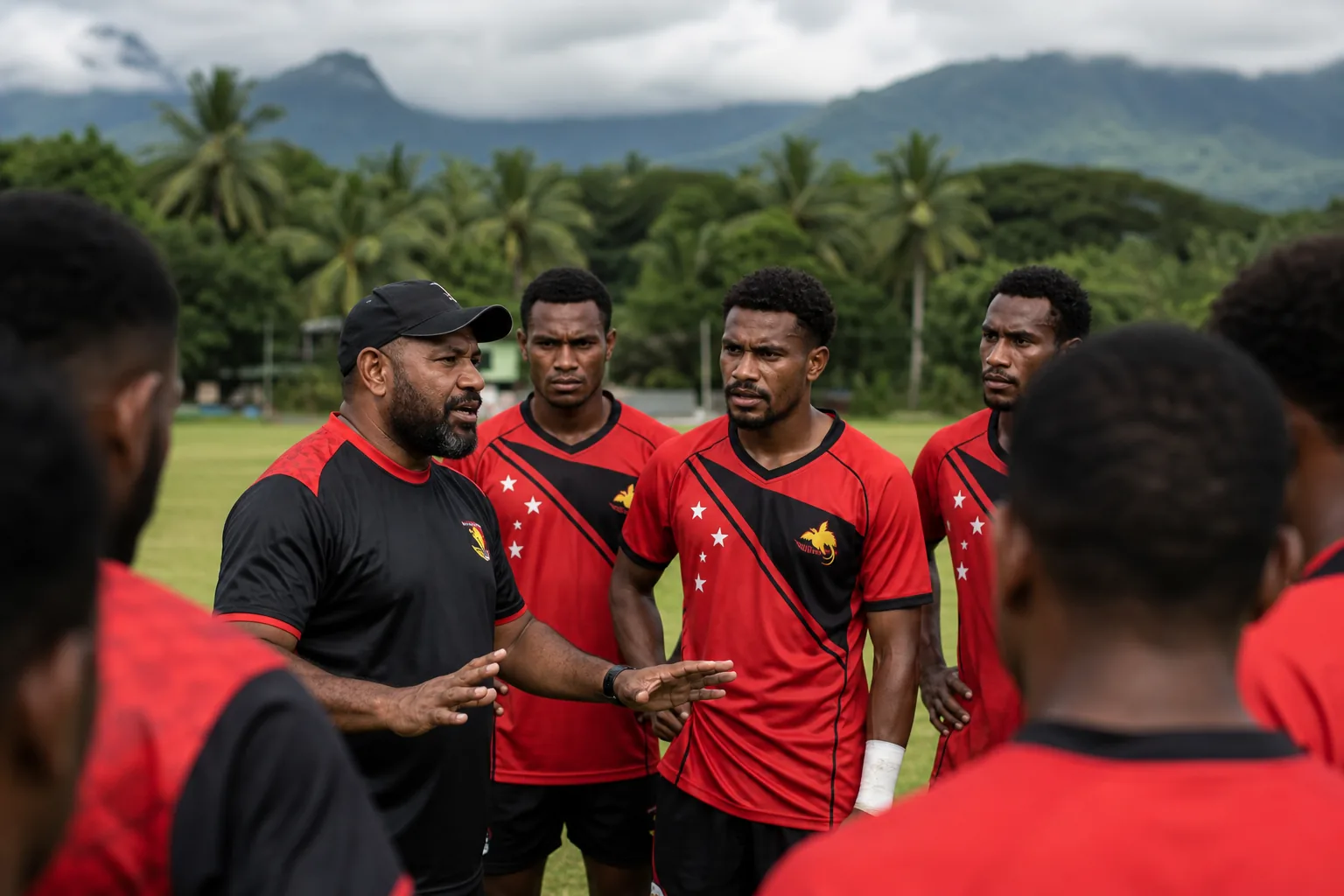 Papua New Guinea battling a strong Pacific rival in an intense OFC football match