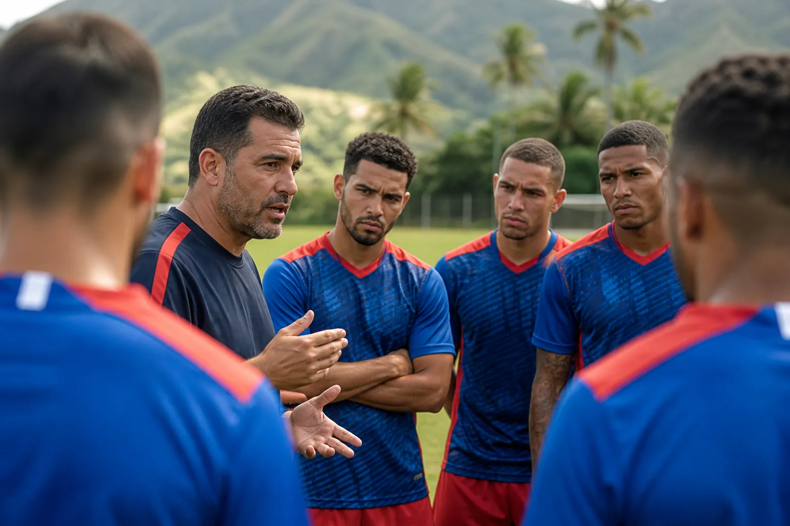 Puerto Rico competing in an intense Caribbean CONCACAF match against a regional rival