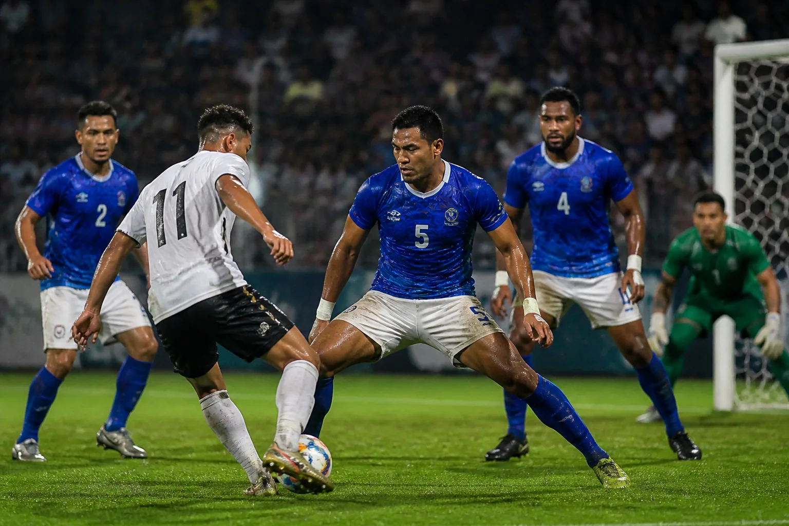 Samoa Toa Samoa preparing together for a Pacific qualifier in blue-and-white kits