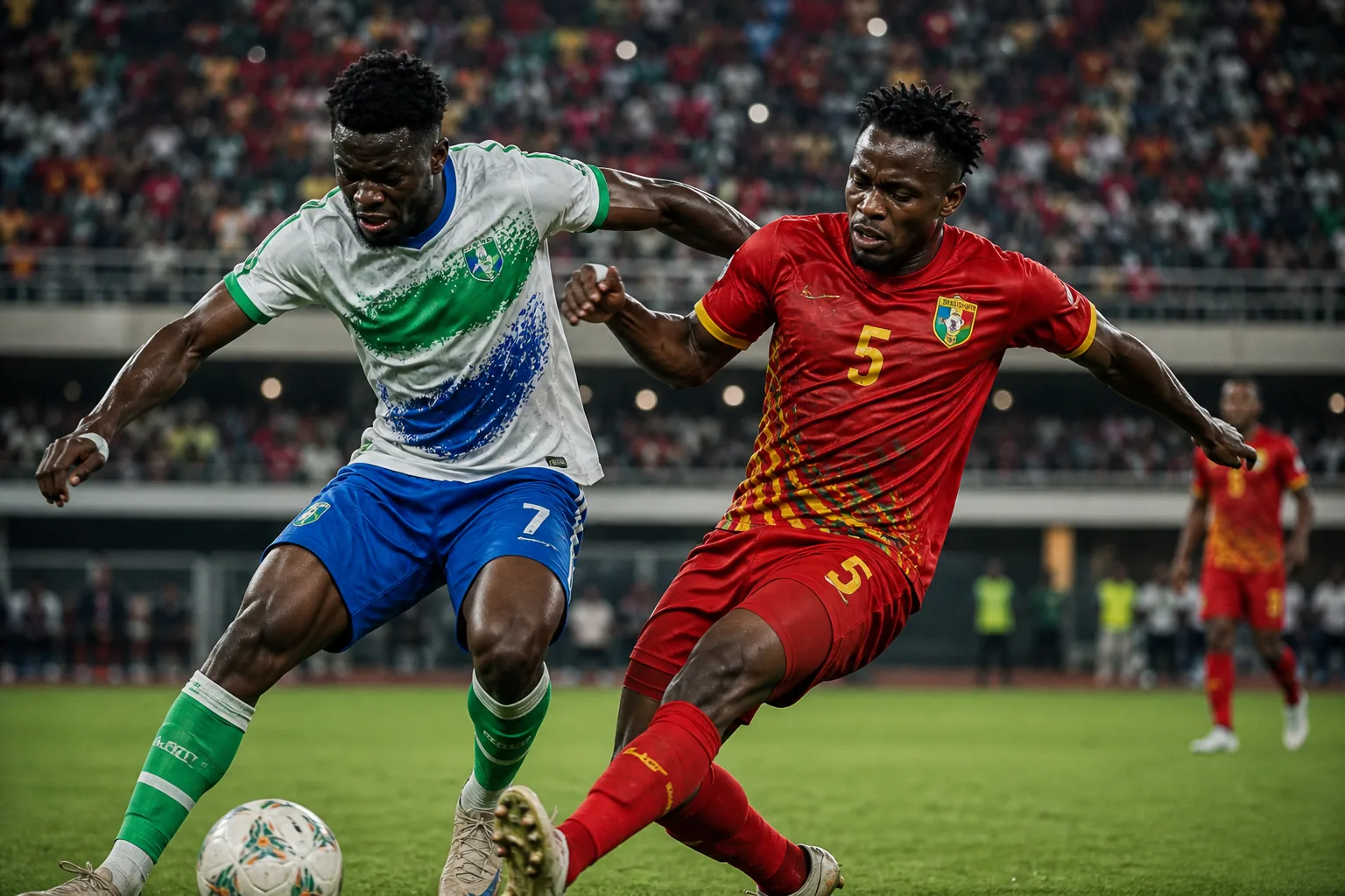 Sierra Leone Leone Stars battling a strong African opponent in an AFCON qualifying match