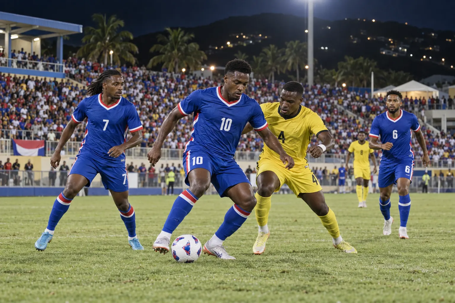 Sint Maarten footballers competing in an intense Caribbean Nations League match