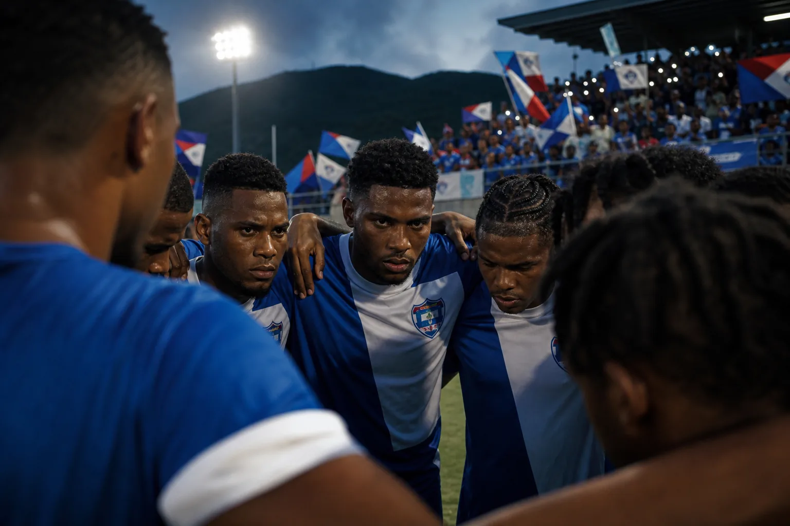 Sint Maarten national team players preparing before a CONCACAF Nations League match