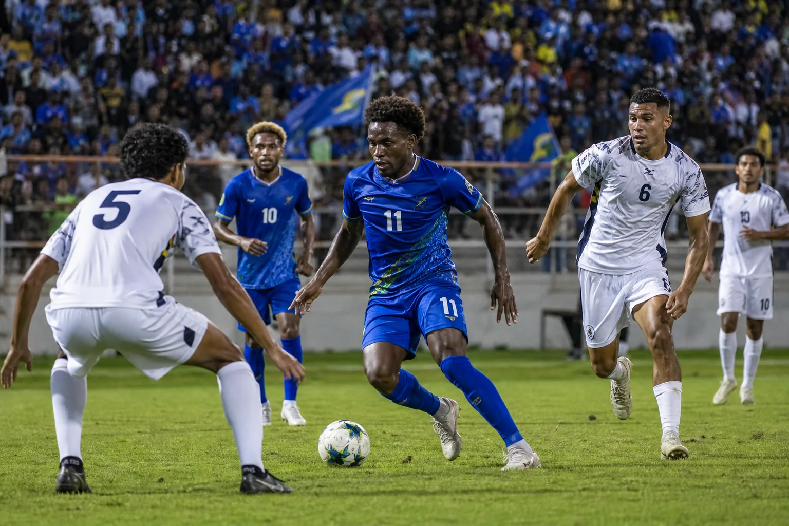 Solomon Islands footballers attacking against an organised Pacific opponent