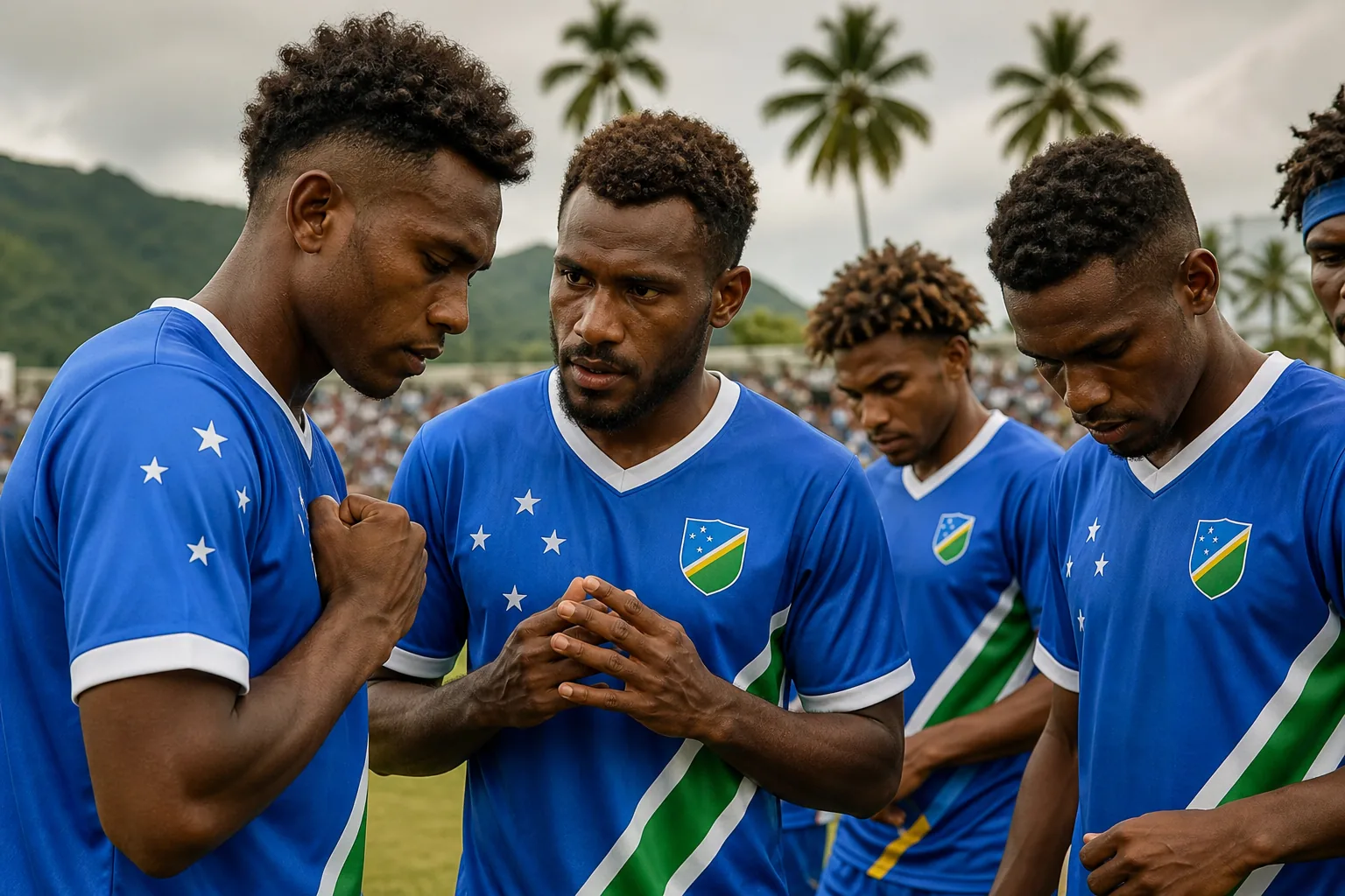 Solomon Islands players preparing together before an OFC Nations Cup match