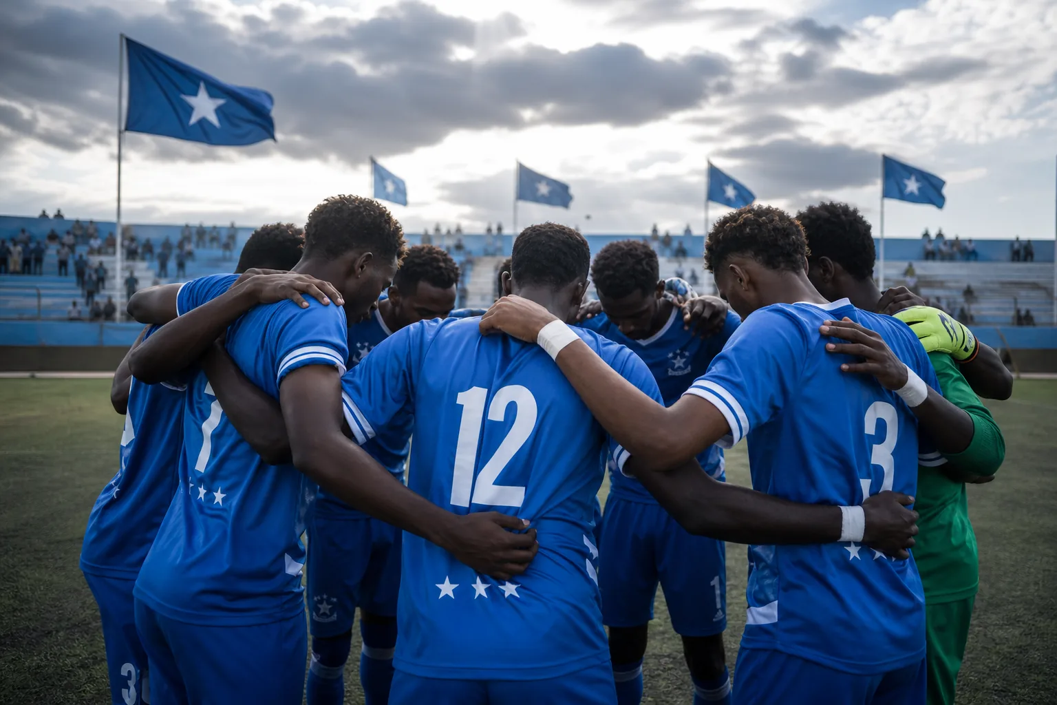 Somalia players gathering together before an Africa Cup of Nations qualifier