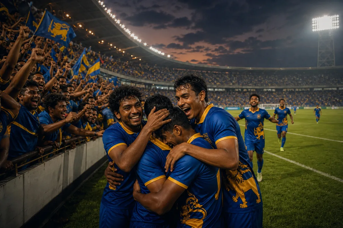 Fictional Sri Lanka players celebrating an important South Asian regional victory