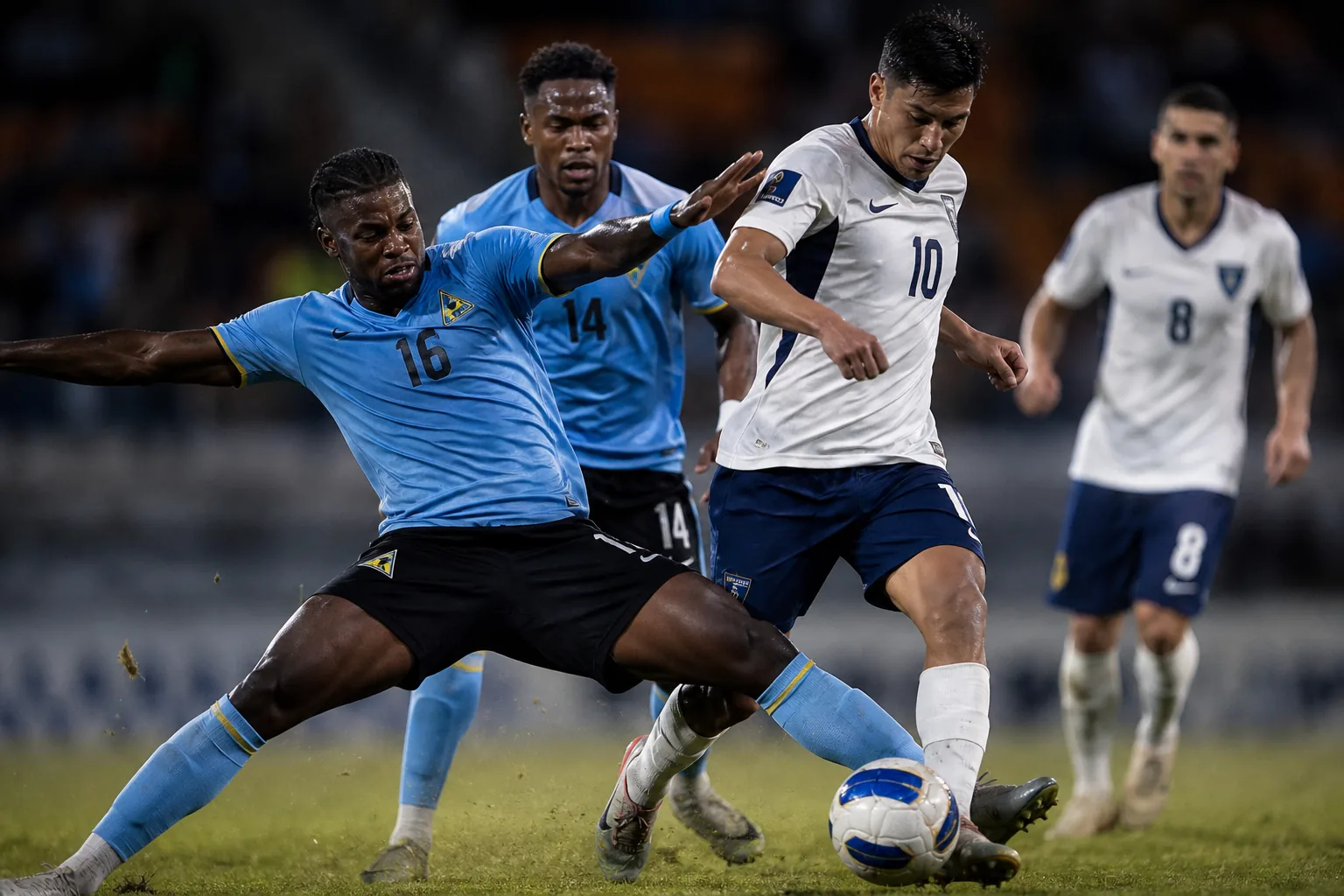Saint Lucia Pitons battling a strong CONCACAF opponent in a tense qualifier