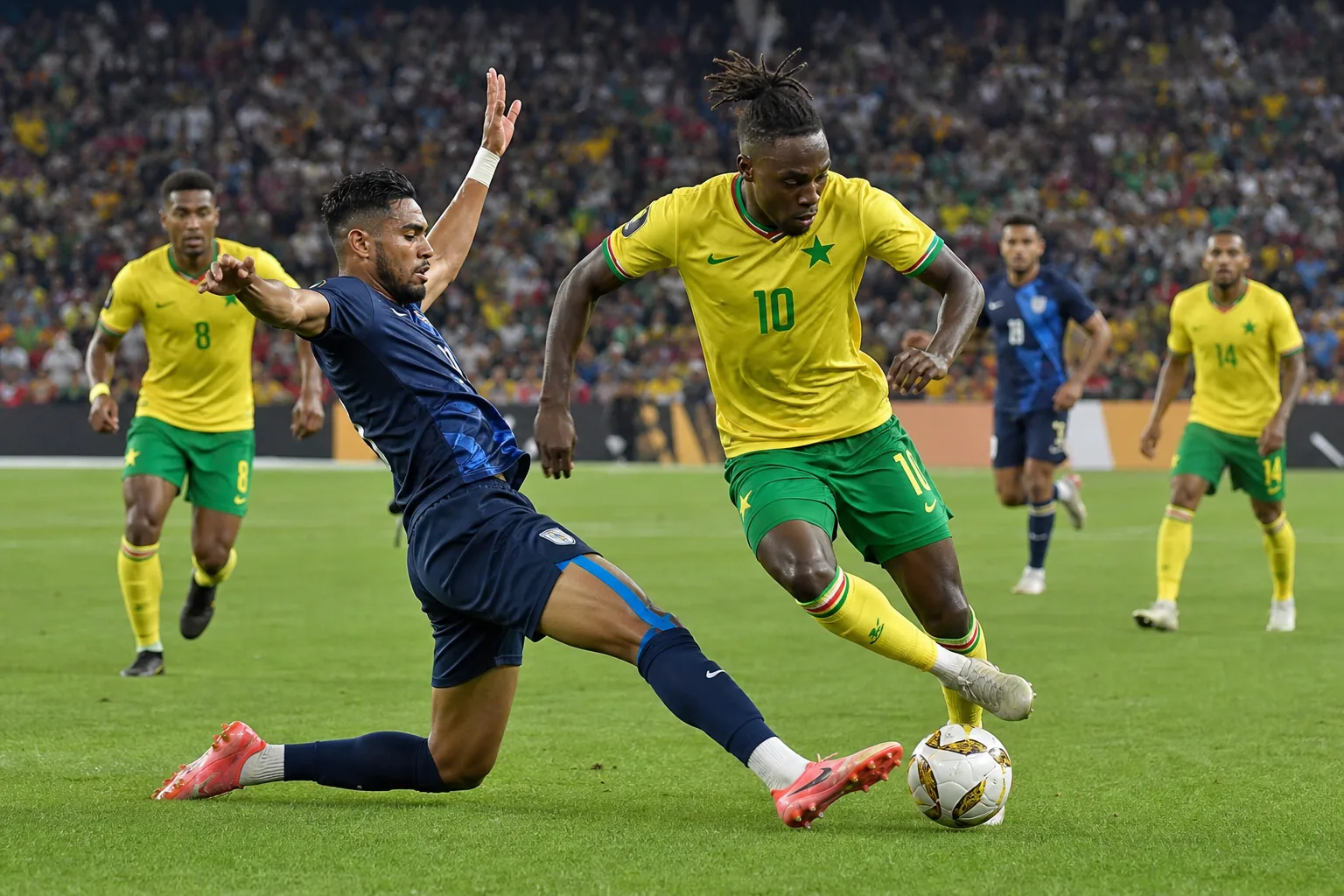 Suriname footballers competing in a dramatic Gold Cup group-stage match