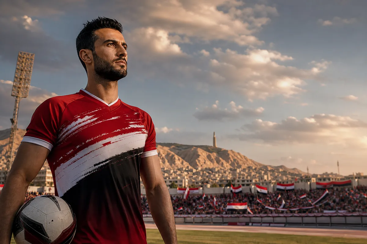 Fictional Syria players celebrating a dramatic 2018 World Cup qualifying play-off moment