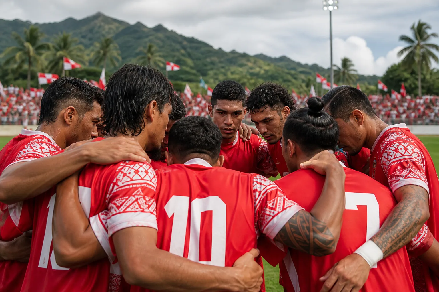 Tahiti national team players preparing before an OFC Nations Cup match