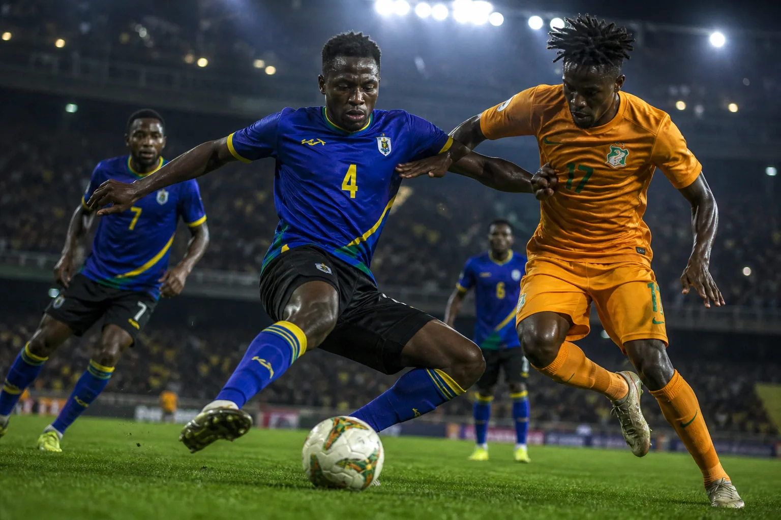 Tanzania Taifa Stars battling a strong African opponent in a tense qualifier