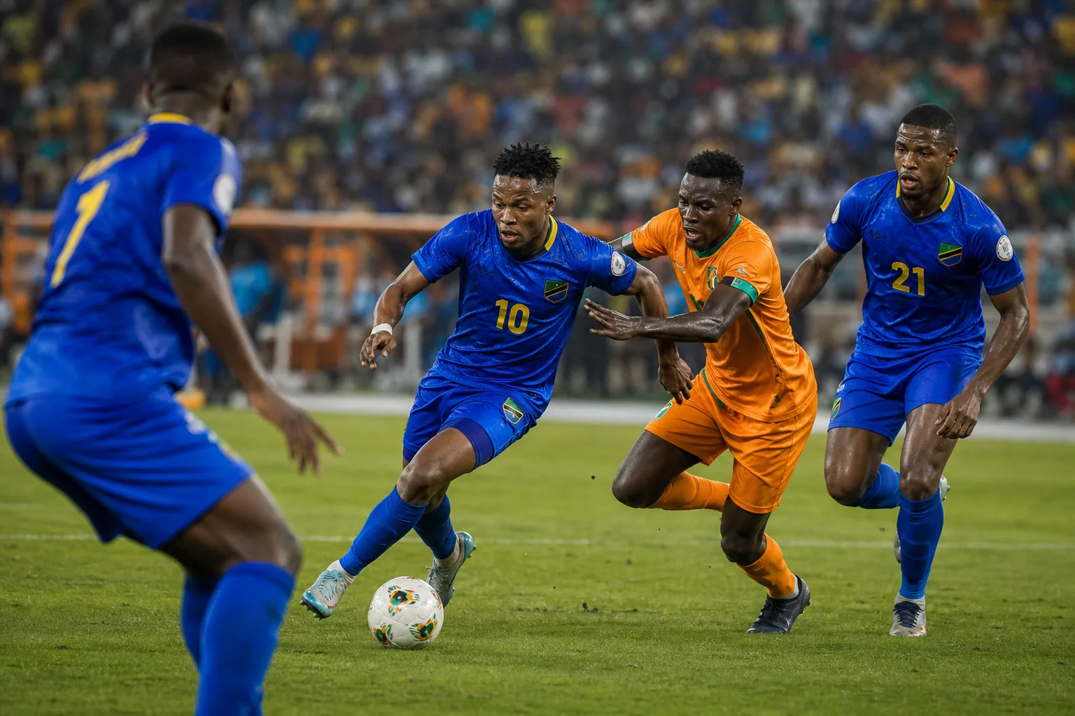 Tanzania footballers competing in a tense CECAFA regional match