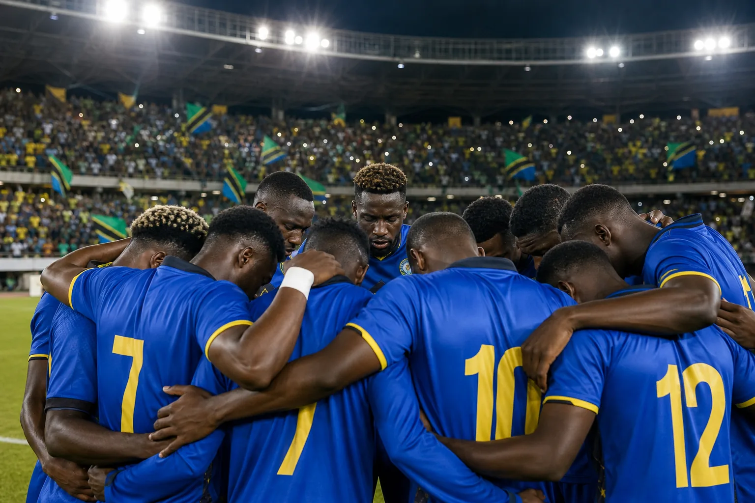 Tanzania Taifa Stars preparing together before an AFCON qualifier in blue kits