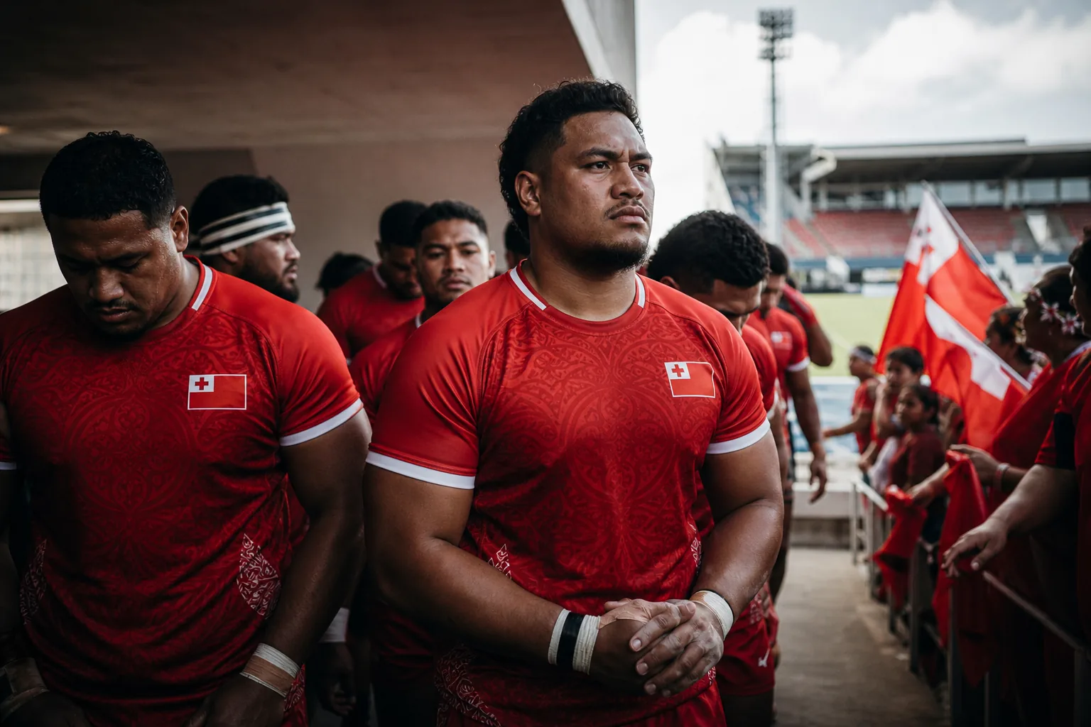 Tonga national team players preparing before an OFC regional qualifier