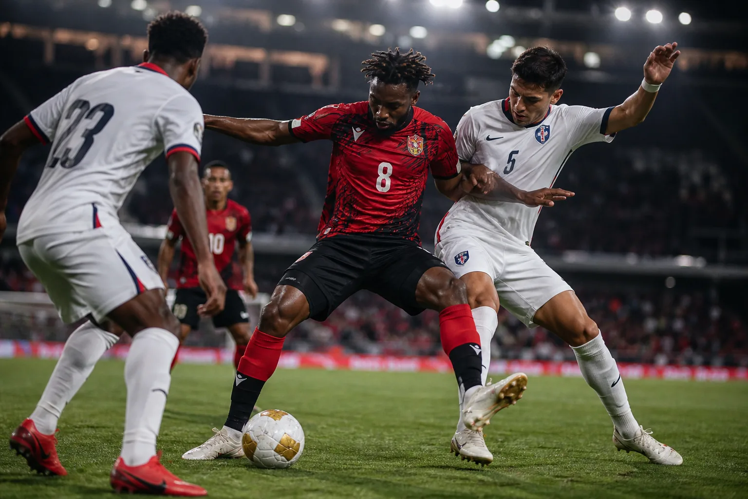 Soca Warriors battling a strong CONCACAF opponent in a tense Gold Cup knockout match