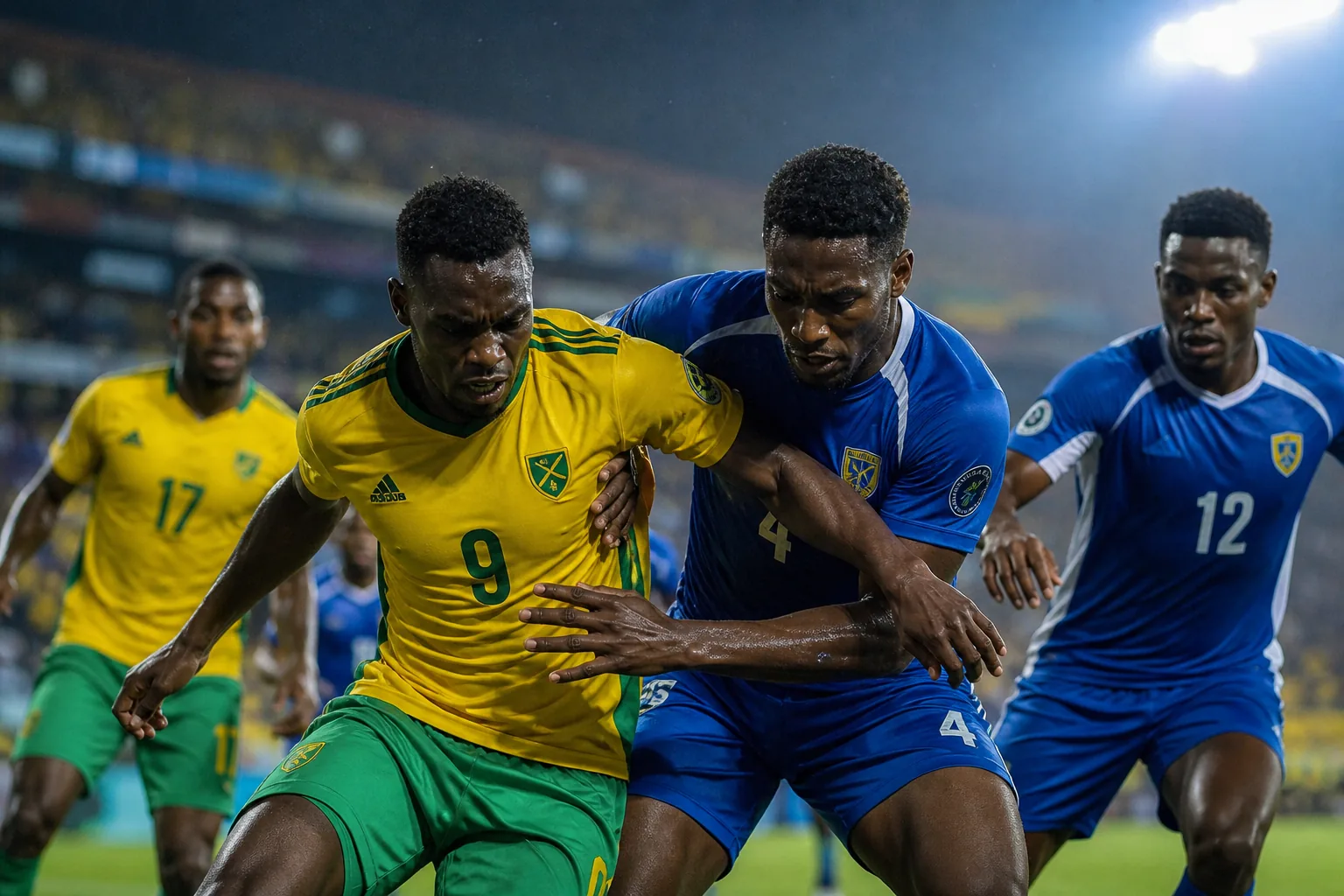 Turks and Caicos Islands players battling a stronger CONCACAF opponent