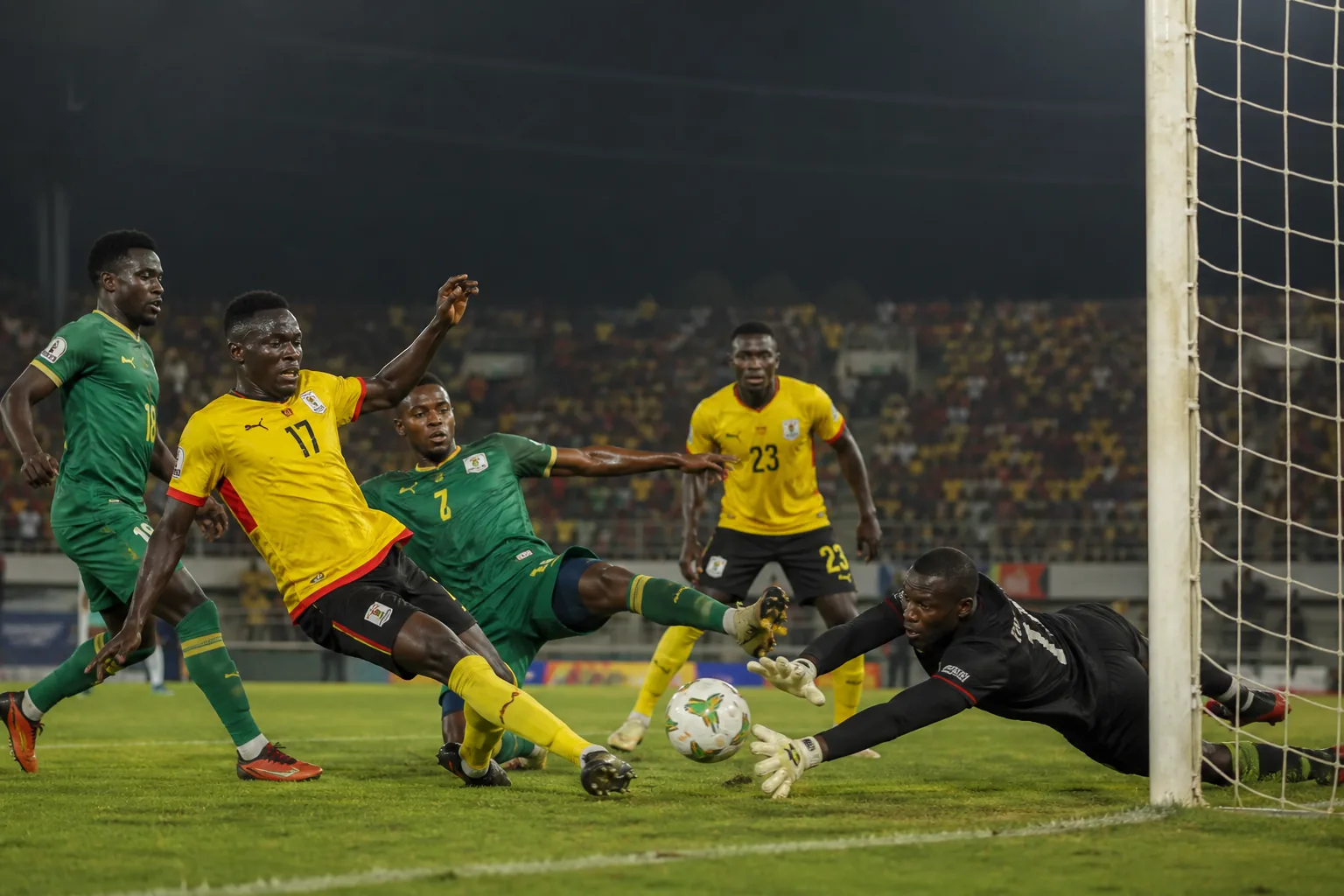 Uganda Cranes battling a strong African opponent in a tense qualifier