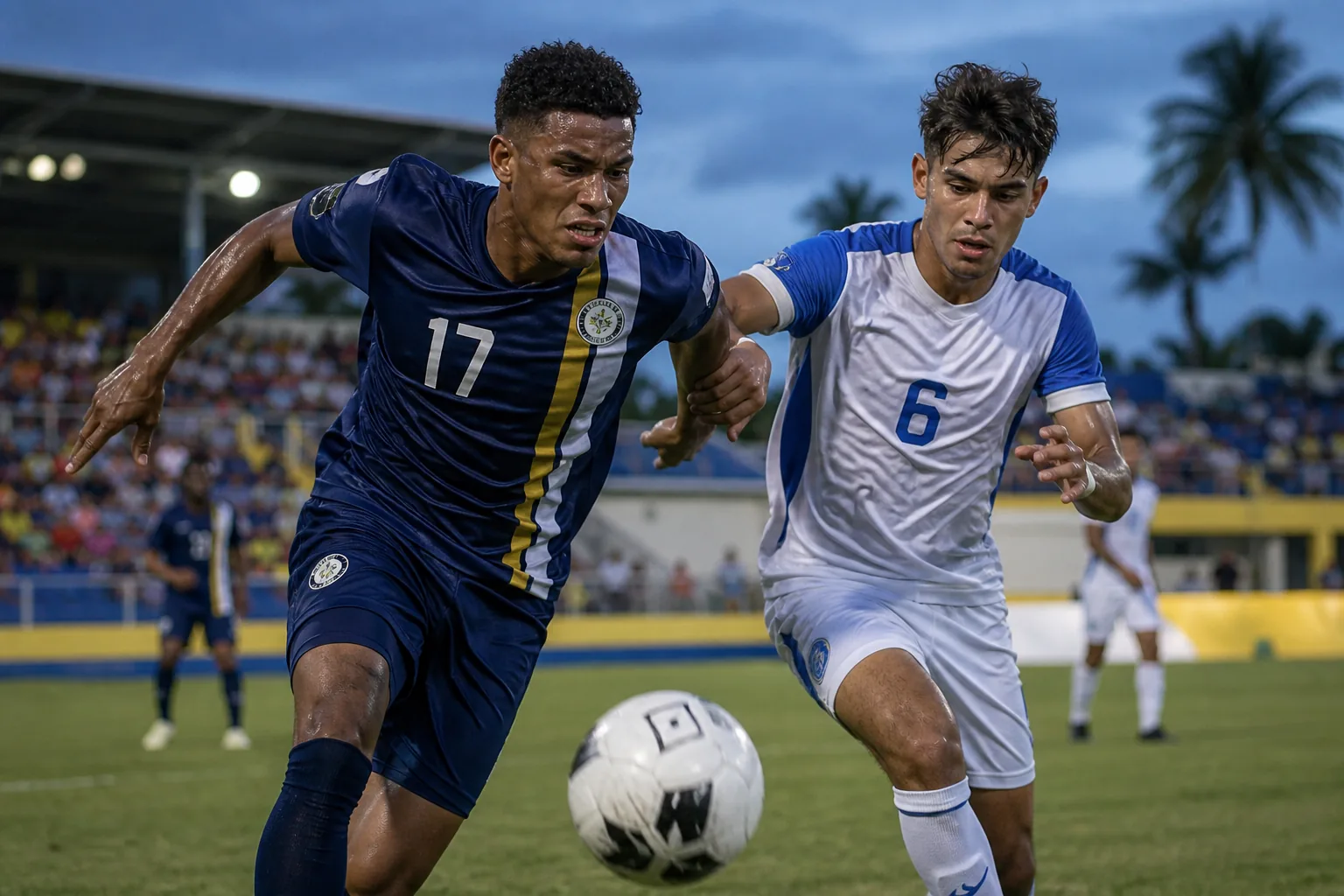 US Virgin Islands footballers competing in an intense Caribbean qualifying match