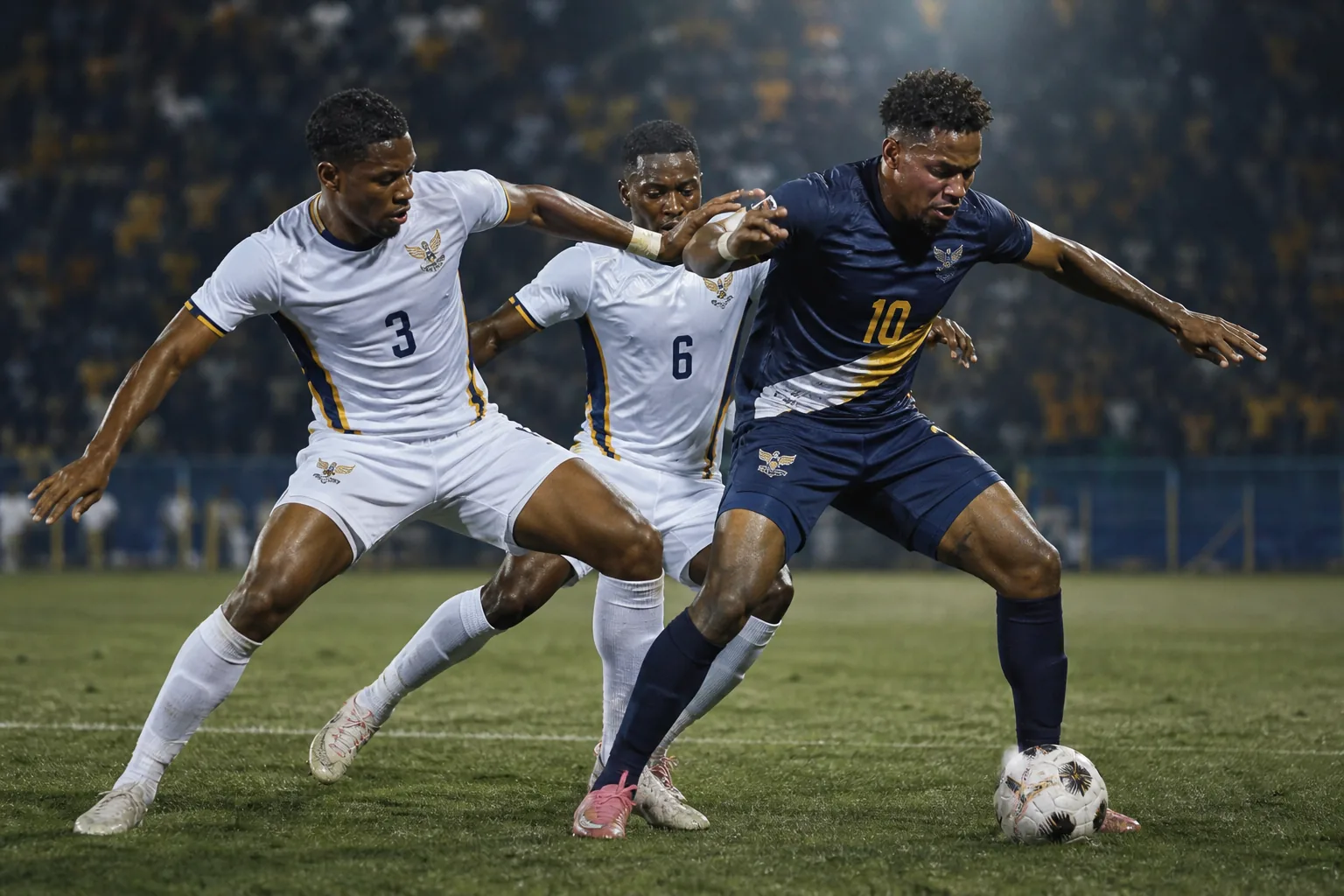US Virgin Islands players battling a stronger CONCACAF opponent