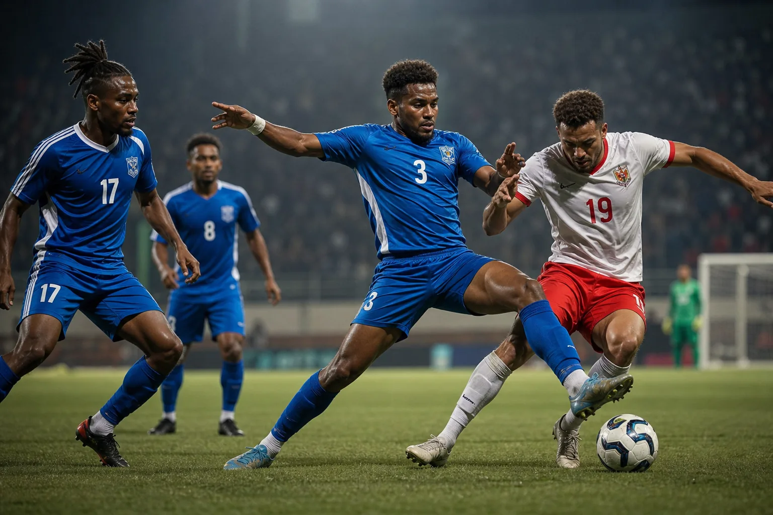 Vanuatu Blue Eagles battling a strong OFC opponent in a tense qualifier