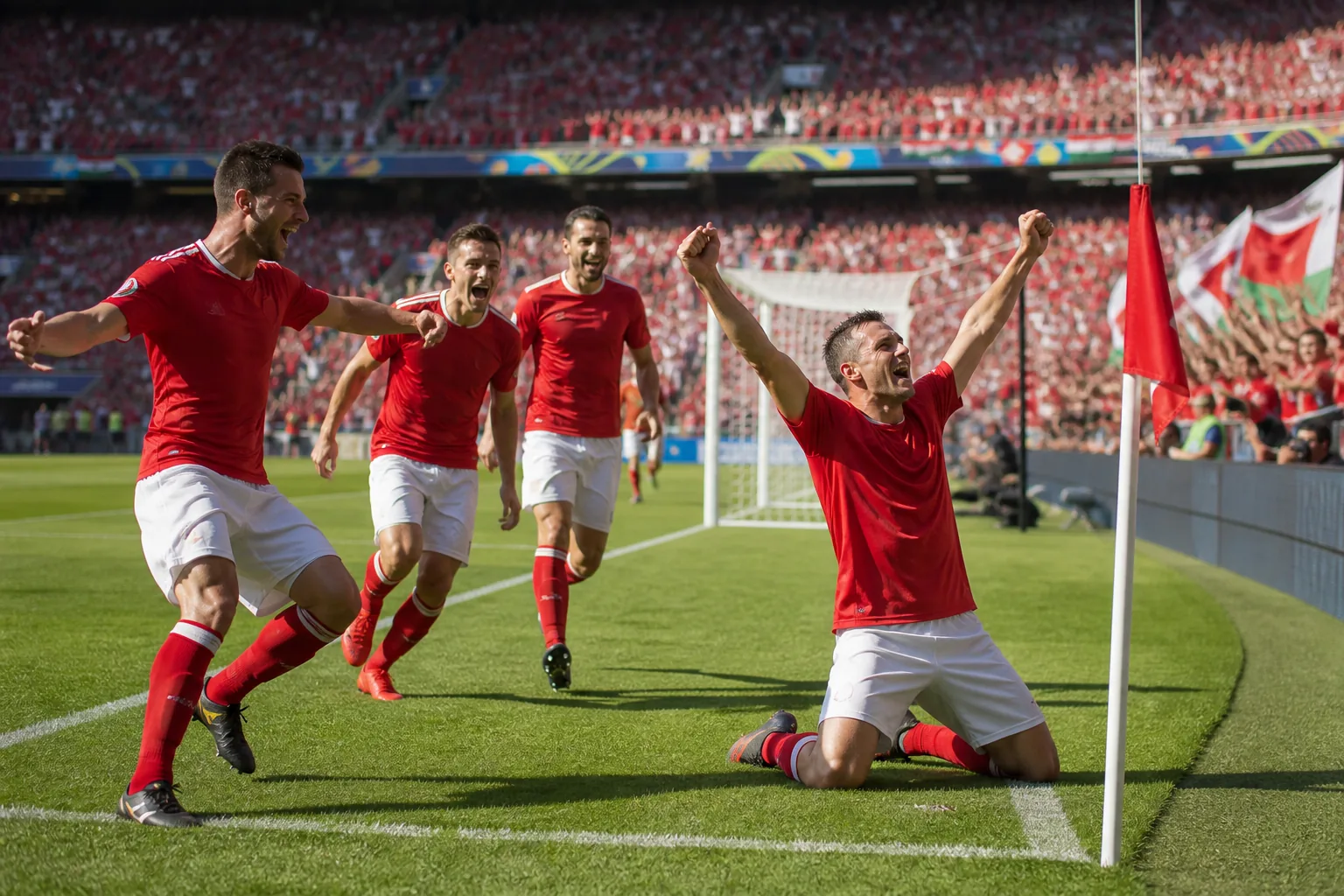 A fictional Welsh national-team star preparing a powerful free kick